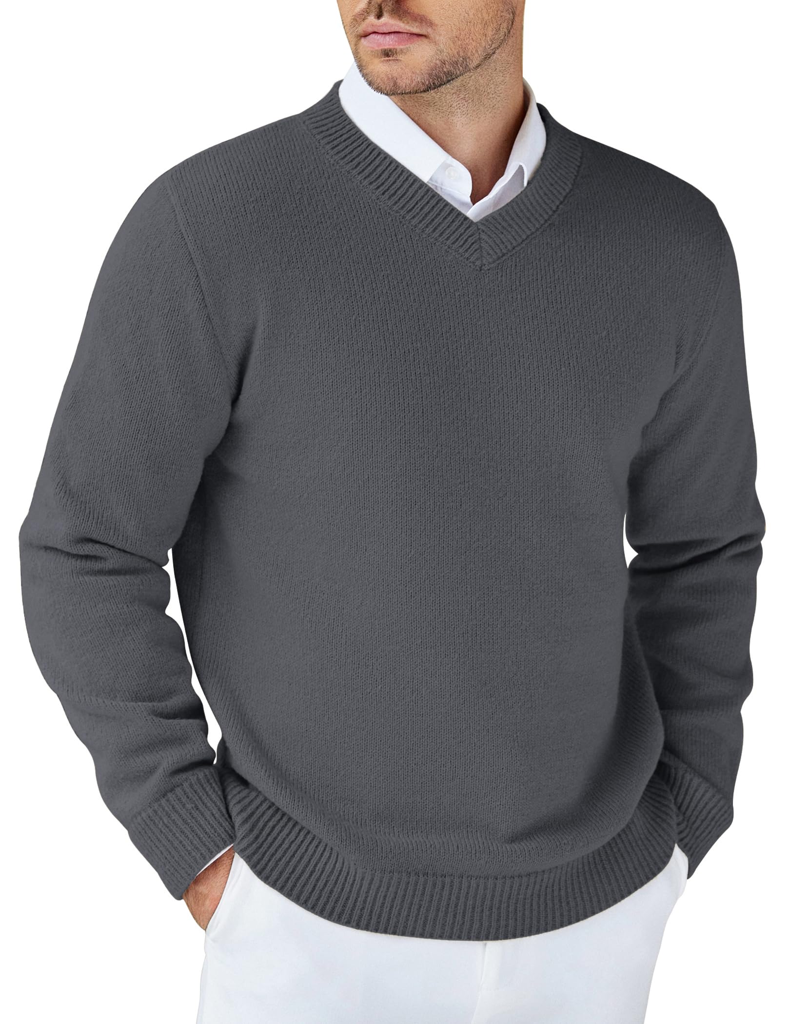 COOFANDY Maglione da Uomo con Scollo a V Maglia da Uomo Regular Fit Manica Lunga Maglione Casual Basic