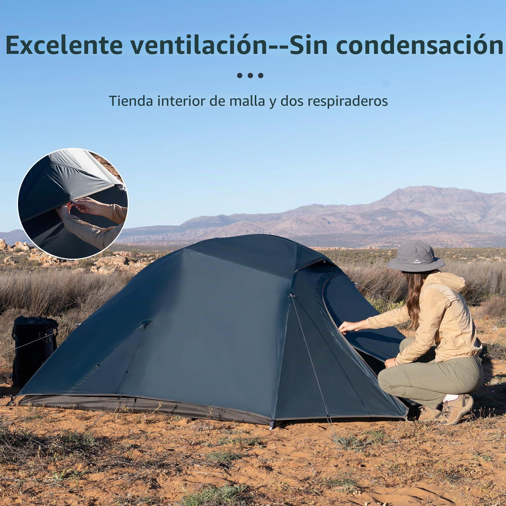 Naturehike Cloud-up Ultraligero 3 Persona Tienda de campaña Impermeable Doble Capa Camping Tienda de campaña (20D Azul Oscuro Actualizar)