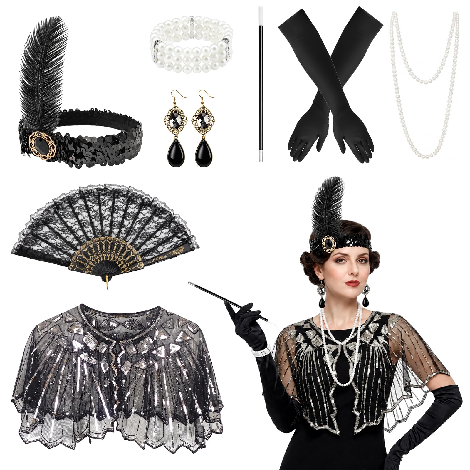 8PCS 1920s Accessories for Women,1920s Flapper Great Gatsby Accessories Set
