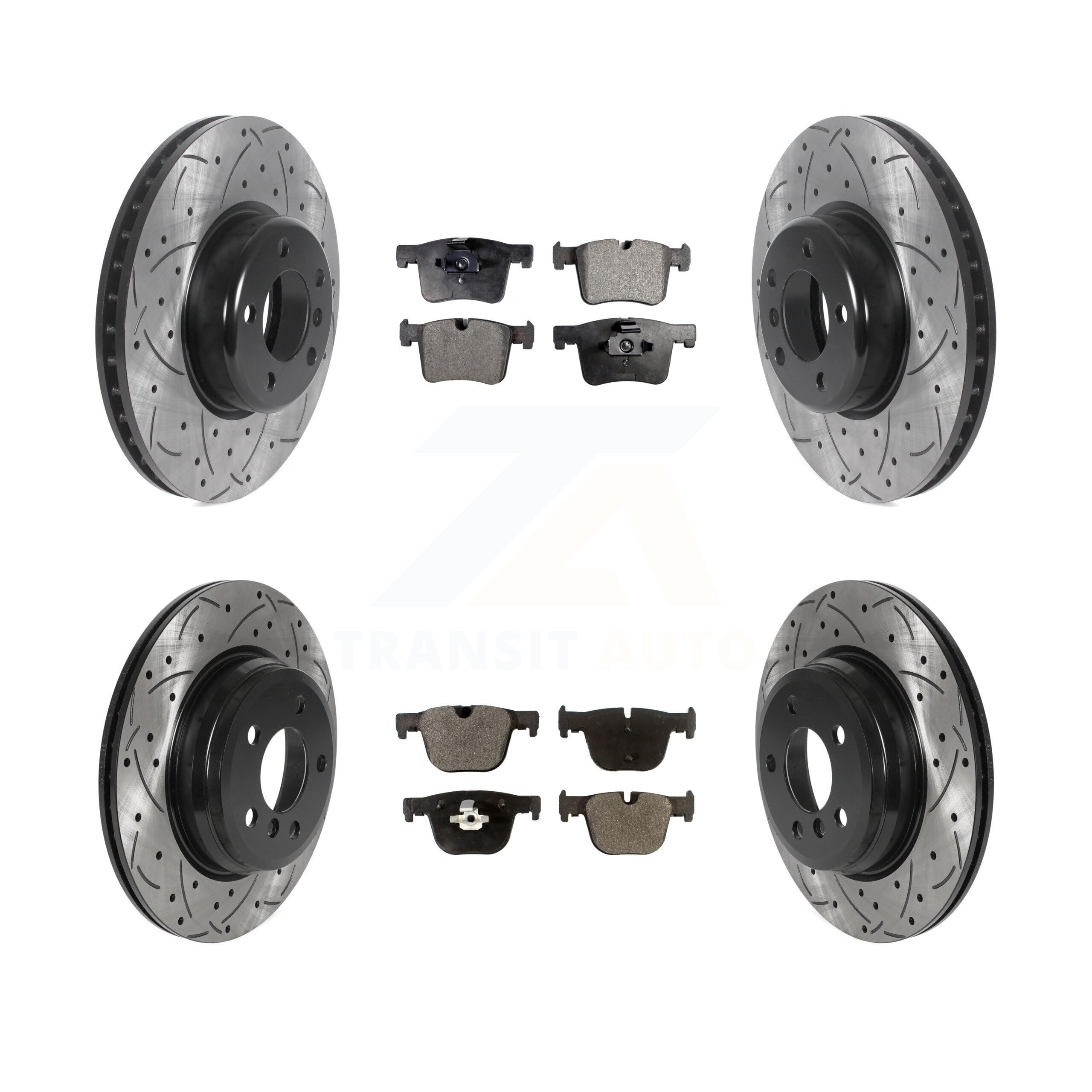 Front Rear Coated Drilled Slotted Disc Brake Rotors And Ceramic Pads Kit For BMW 335i xDrive 435i GT Gran Coupe Without Blue Painted Calipers