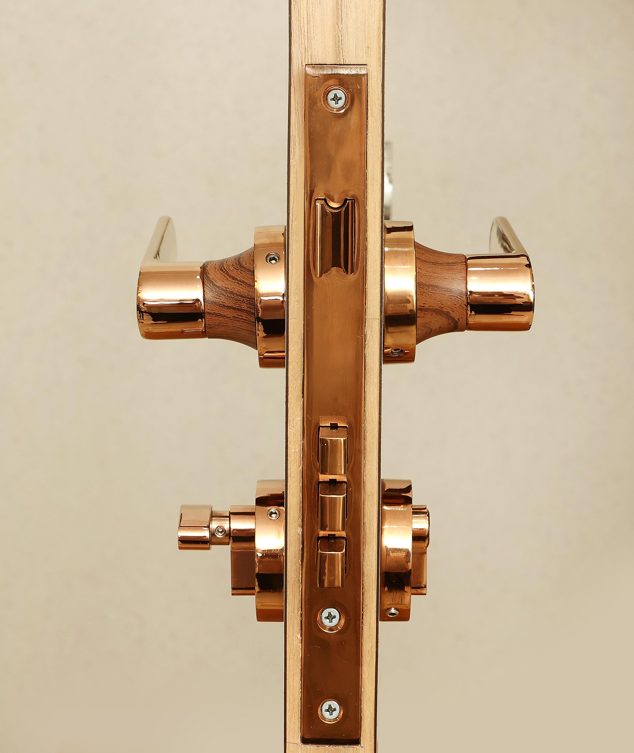 FIT N FORGET Heavy-Duty Mortise Door Lock Set with Handle and 3 Brass Keys | Main Door Lock for Home, Office, Hotel Doors, Bedroom Doors|Rose Gold Finish 158 3