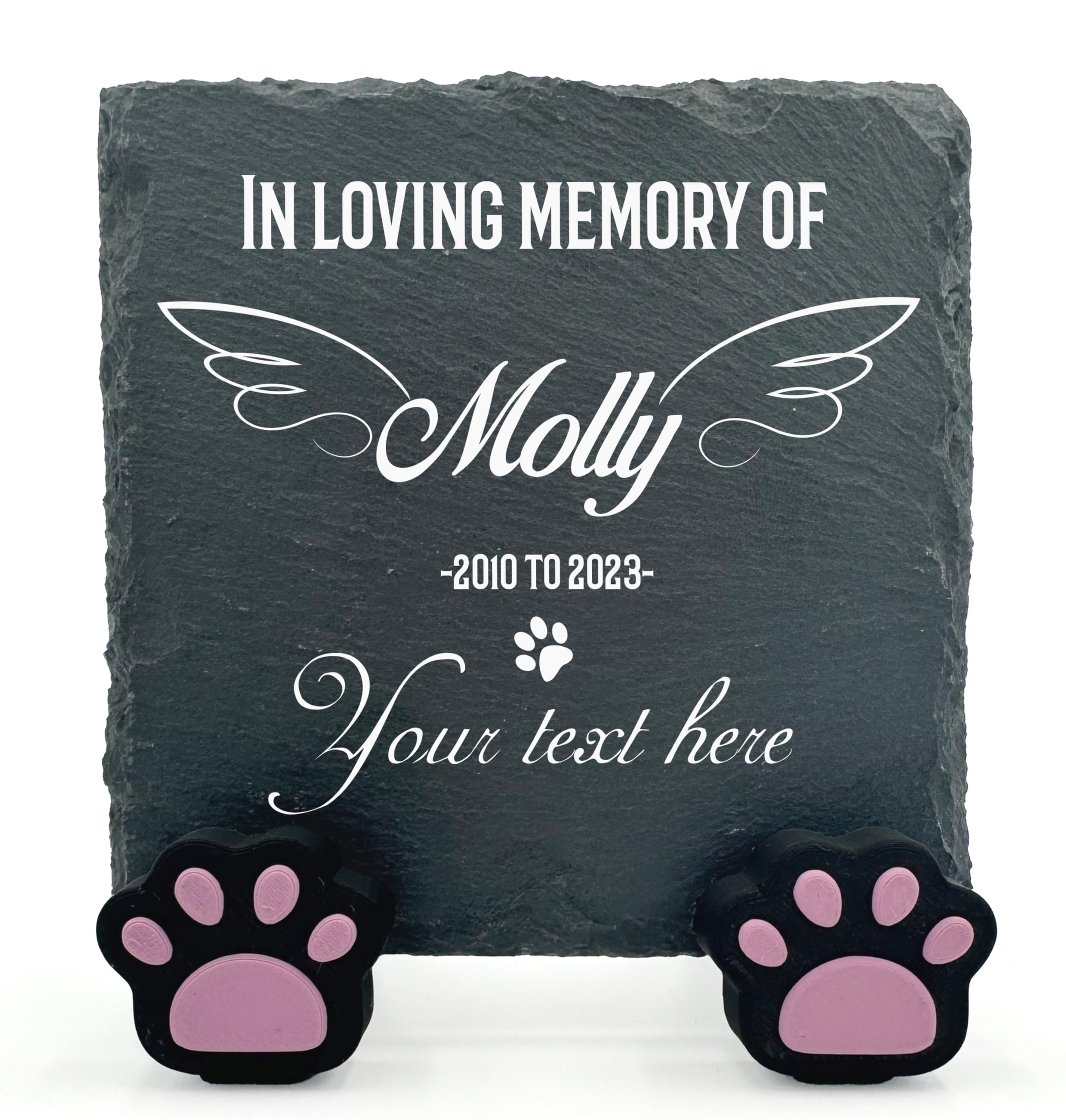 TULLUN Personalised Individual Square Memorial Small Plaque with Paw Stand For Pet Cat Dog Slate Stone Frame Grave Marker - Size 3.94" x 3.94" or 100 x 100 mm - Custom Text — image 1