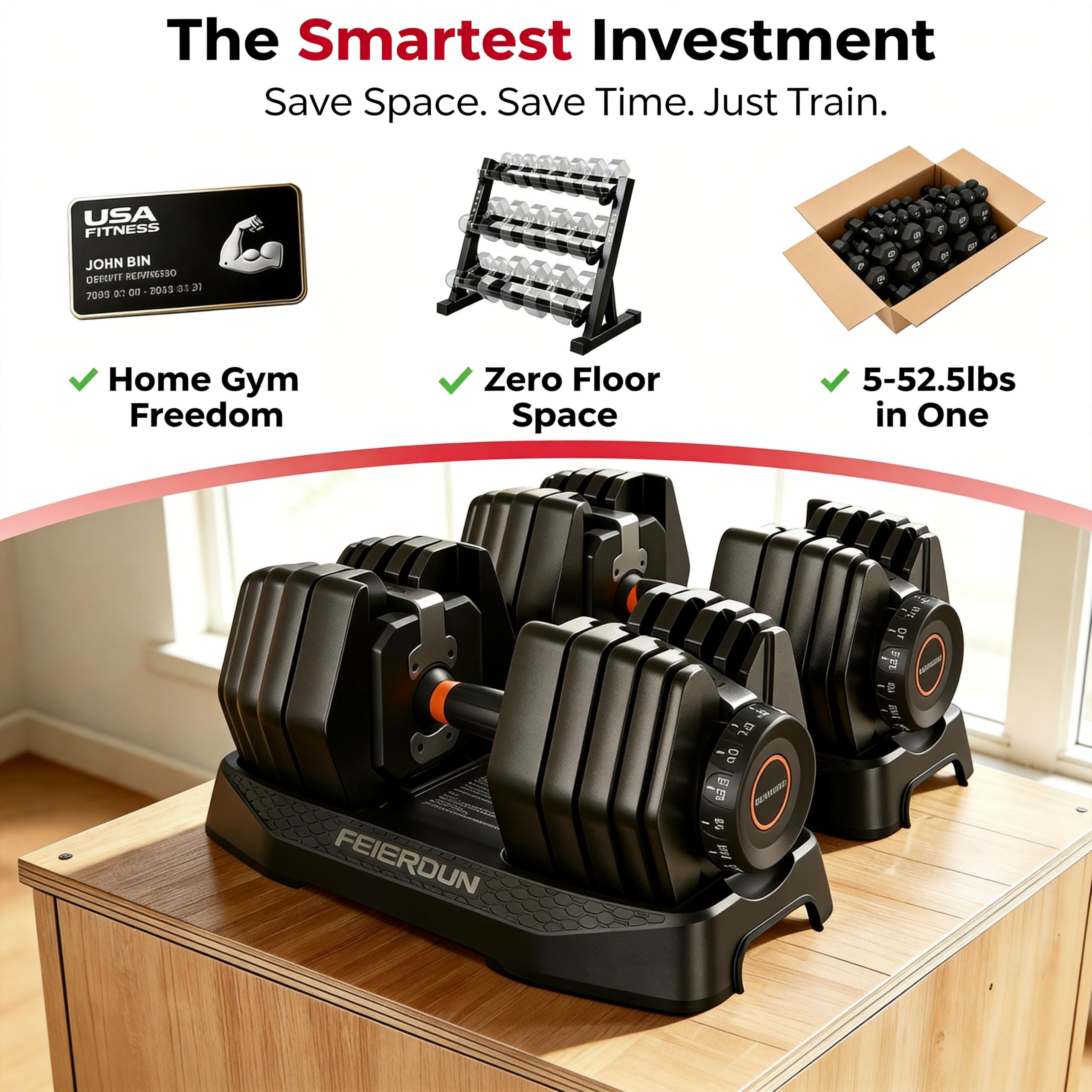 DB1 QuickDial Adjustable Dumbbell Set, 15-in-1 Adjustable Weights with Storage Box & App, 105lb/52.5lb Quick Change for Drop Set, Superset & HIIT Home Gym, Non-Slip Handles, 3-year Aftersale Service