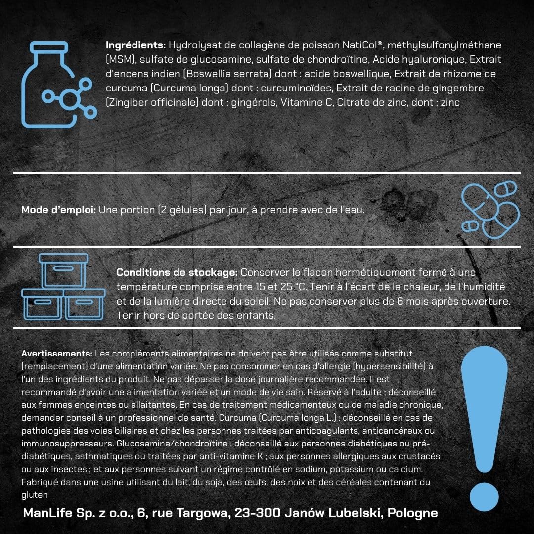 Collagène pour les ARTICULATIONS – Glucosamine, Chondroïtine, Soufre organique (MSM) FLEX