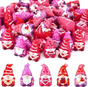 AceOrbit 50 Pcs Mini Valentines Day Gnome Figurine Heart Miniature Resin Gnomes Decor Tiny Dwarf Gnomes Gifts for Women Anniversary Bride Show Wedding Decorations Garden Ornament to Hide