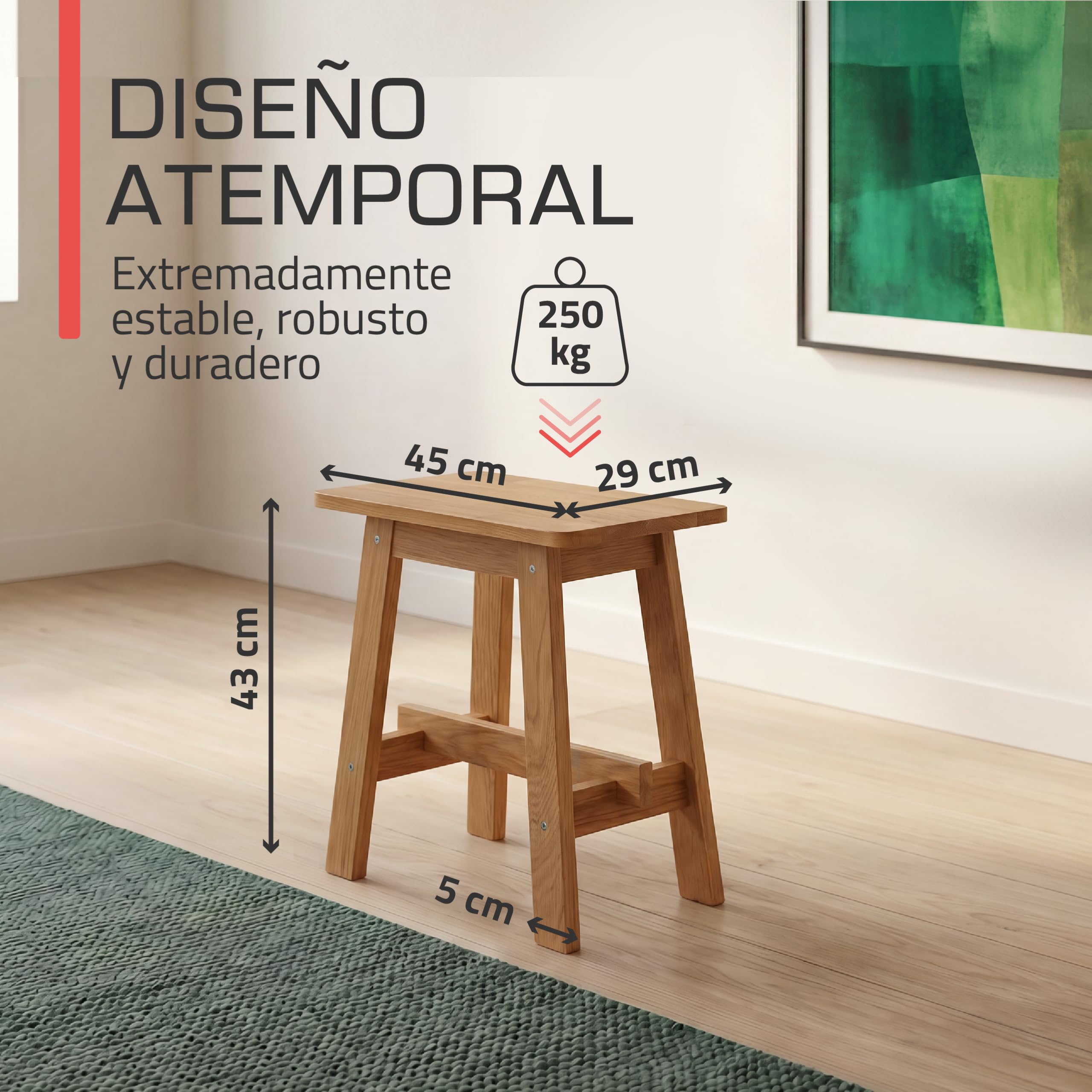 bomoe Taburete de Madera Roble Macizo FSC® para Cocina y Baño Estable | 45x29x45cm Duradero para Recibidor Zapatero y Entrada banqueta Bamberg