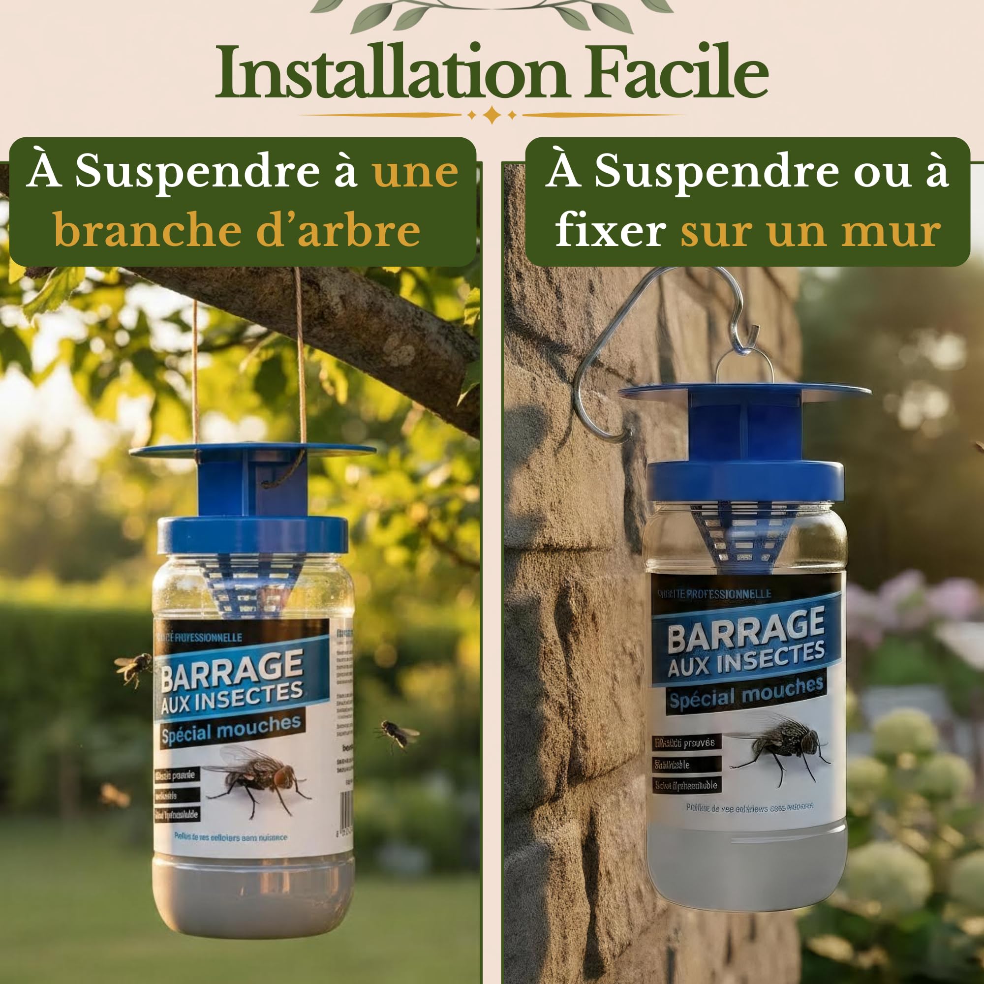 Piège à Mouche Extérieur avec Super Attractif - Appât de Qualité Professionnelle - Bouteille Piège Anti Mouche avec Entonnoir Réutilisable - Pour Jardin et Terrasse
