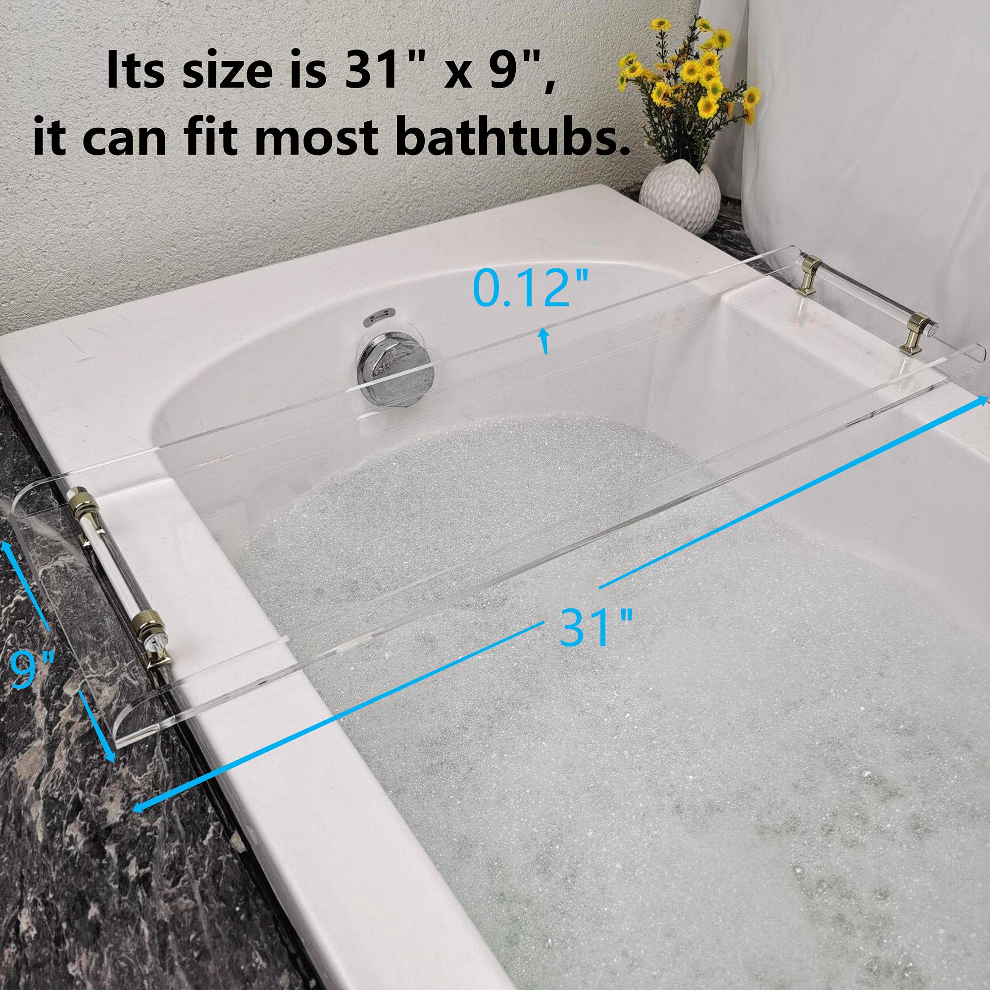 31" Clear Acrylic Bathtub Caddy Tray for Luxury Bathroom Bath tub Table