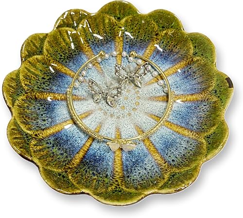 Plato de cerámica para anillos de joyería, organizador de joyas, decoración del hogar, regalo de boda (verde brillante)