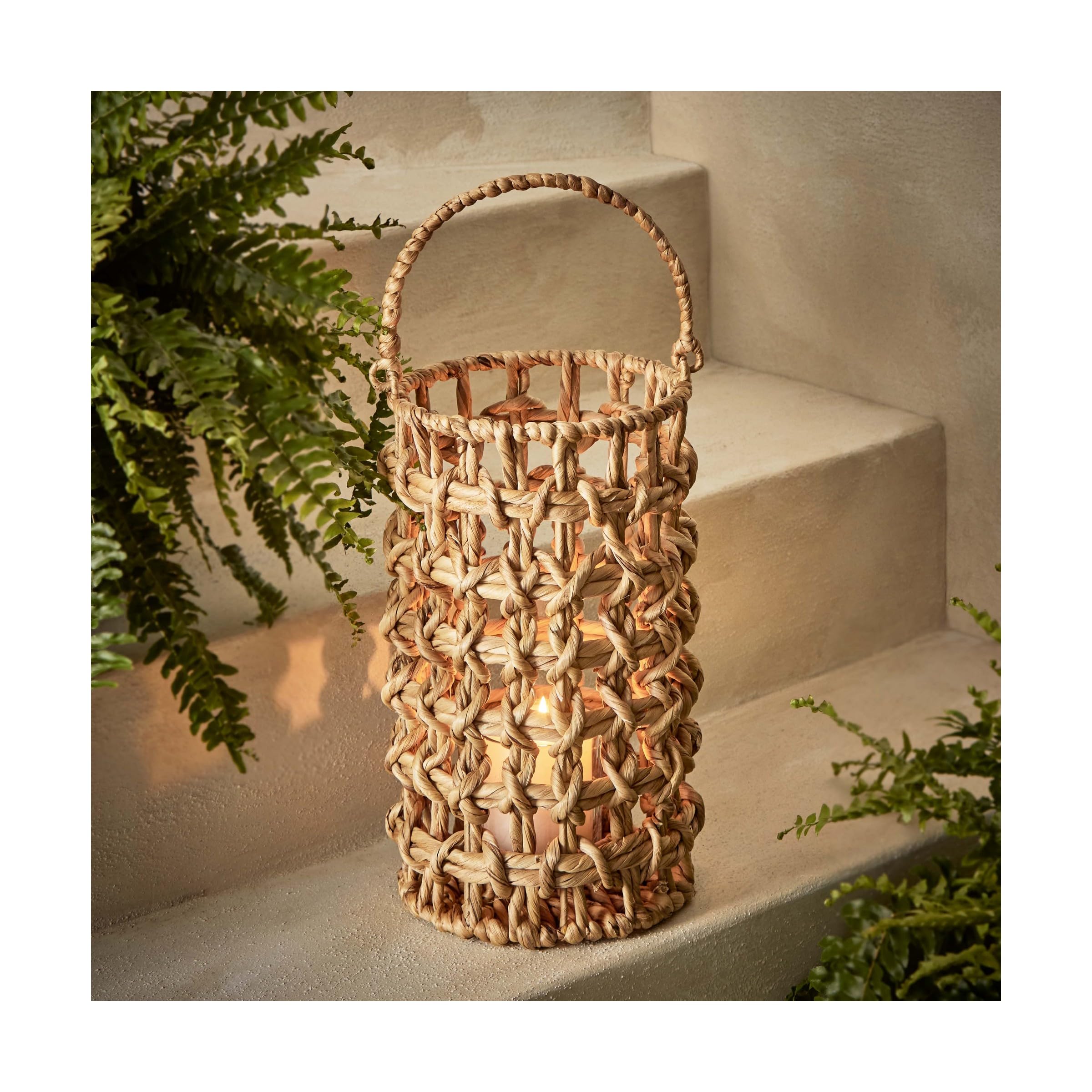 TAG Natural Water Hyacinth Lantern Pillar Candle Holder, 7.87L x 7.87W x 13.77H inches Brown