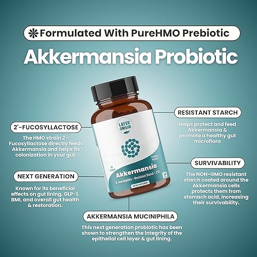 Miniatura 4 de Layer Origin Akkermansia Muciniphila Probiótico con PureHMO Oligosacáridos de leche humana prebiótico para GLP, metabolismo, 60 cápsulas, suministro