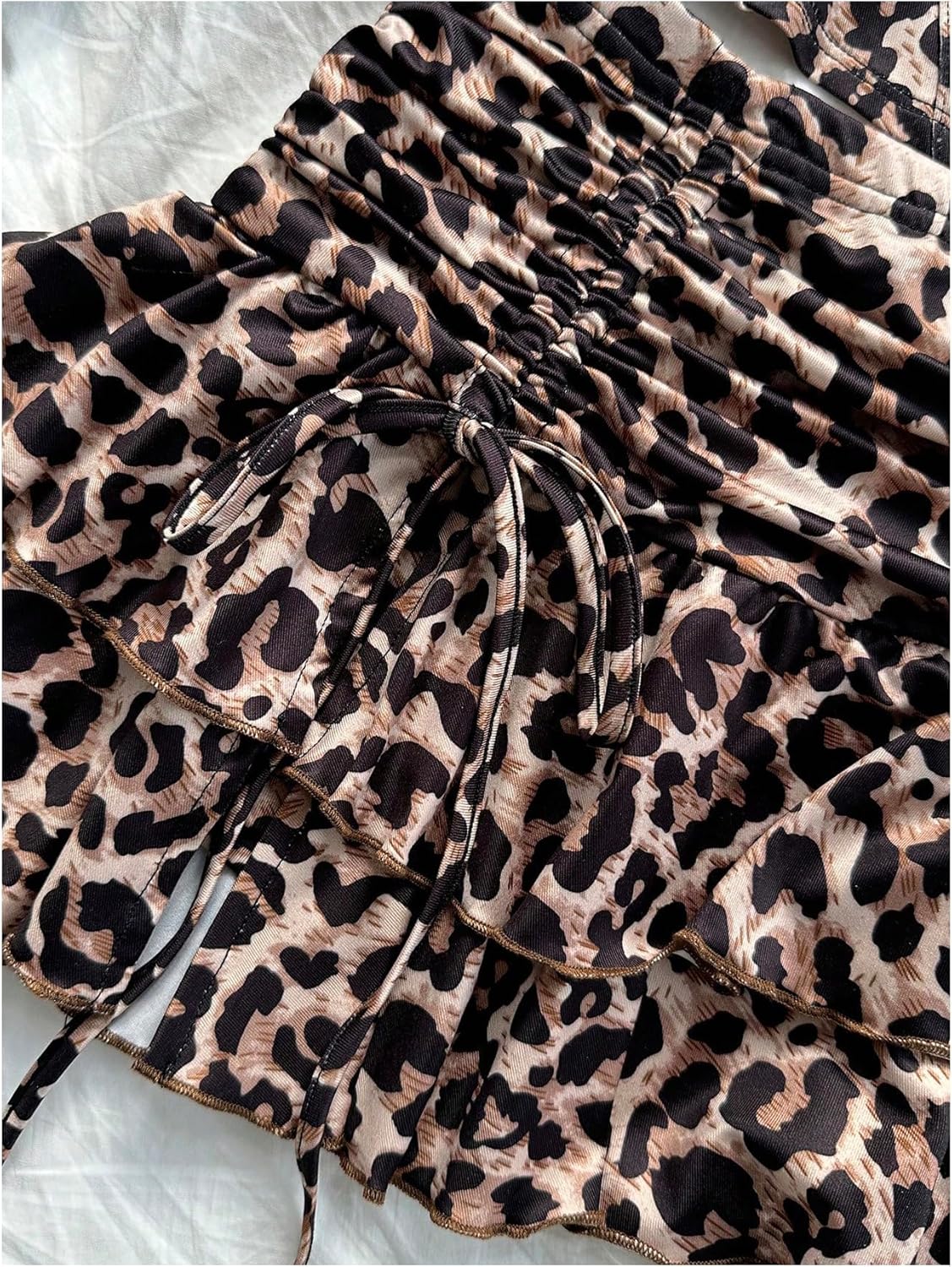 SOLY HUX Women's Leopard Skirt Outfits 2 Piece Sleeveless Halter Crop Top Ruffle Mini Skirts Y2k Rave Clothes - Image 4