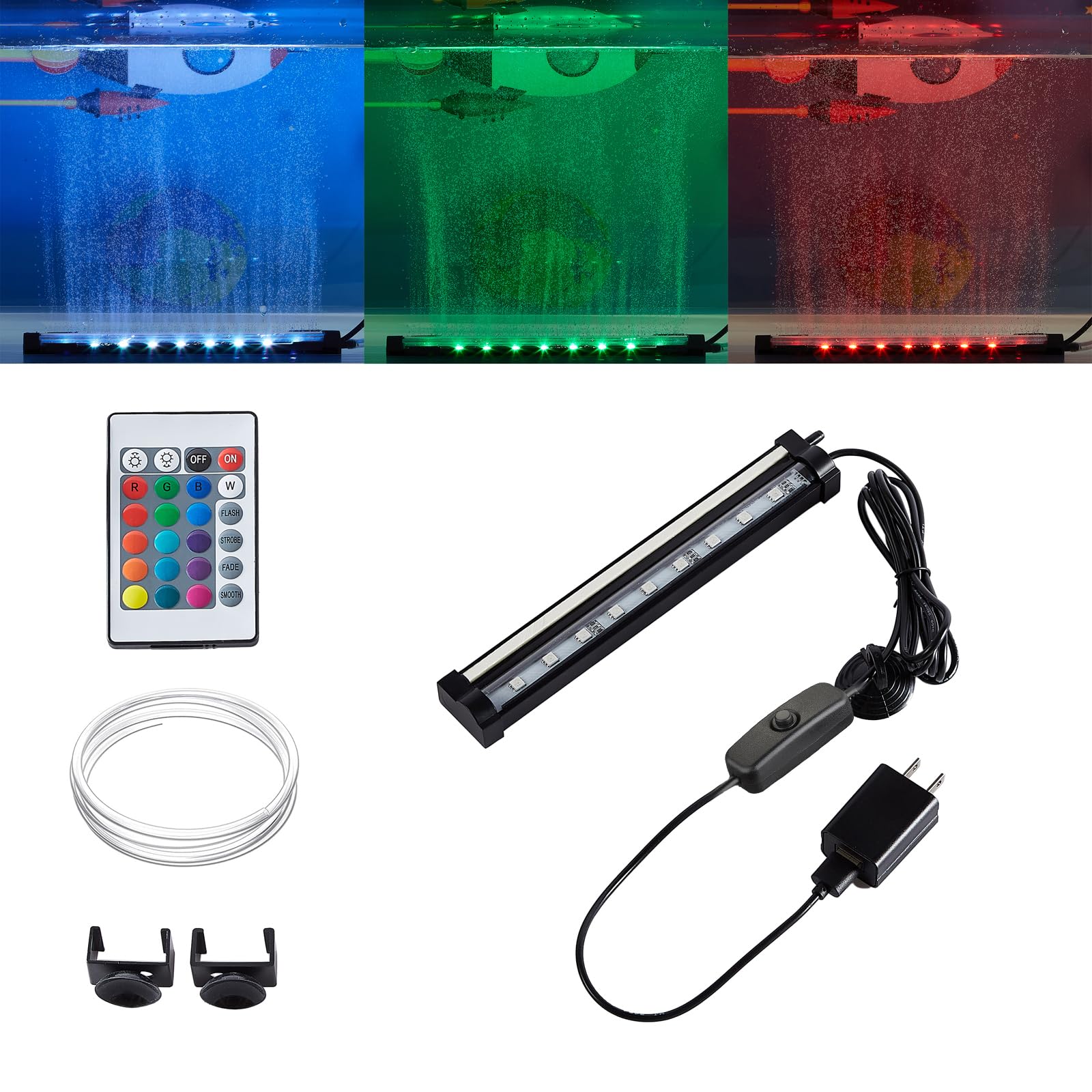 Carefree Fish Aquarium 4/8/12/16/24/40In Led Nanometer Materials Air Stone Strip Ⅱ and Tube Fish Tank Oxygen Stone Bubble Wall RGB Light Waterproofing