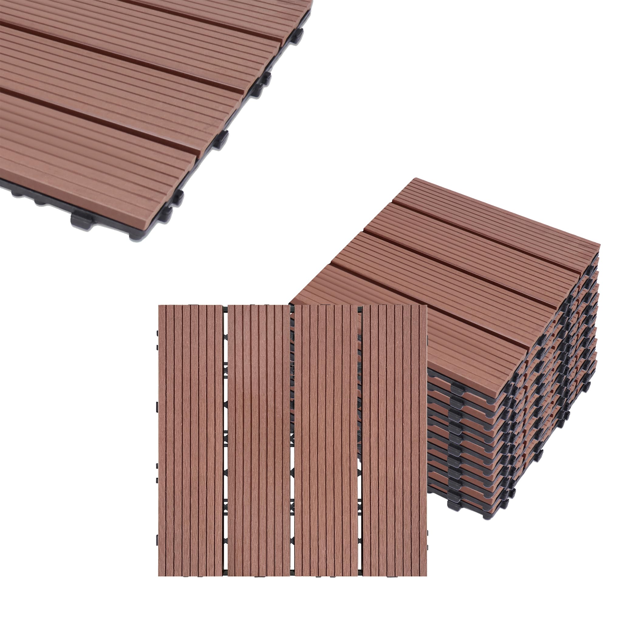 HENGMEI Set de 11 (1m²) Baldosas para Suelos Baldosas 30x30cm WPC Terraza losetas de jardín interior y exterior, Marrón