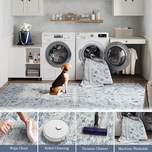 Miniatura 5 de jinchan Lima - Alfombra lavable de 2 x 3 pies para entrada, diseño floral vintage, ultrafina, de pelo bajo, suave, pequeña, antideslizante,