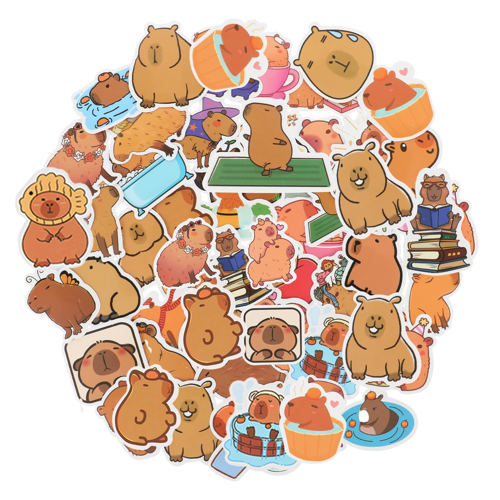 100pcs Capybara Stickers Cute Brown Stickers Waterproof Cartoon Animal Decals Nature Party Favors & Gifts for Adults Teens Girls Water Bottle Laptop Luggage Helmet Skateboard Motorcycle Guitar