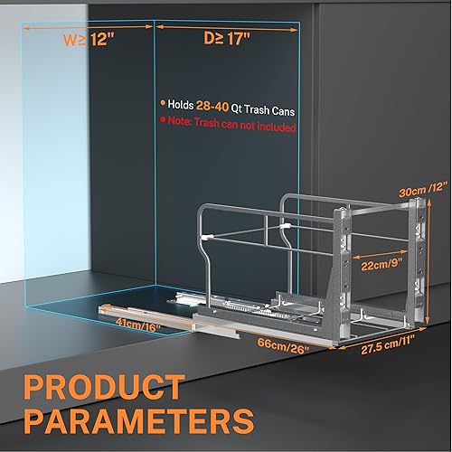 Miniatura 4 de YJHome Bote de basura extraíble debajo del gabinete con kit de montaje de puerta, bote de basura debajo del fregadero con toboganes de cierre suave