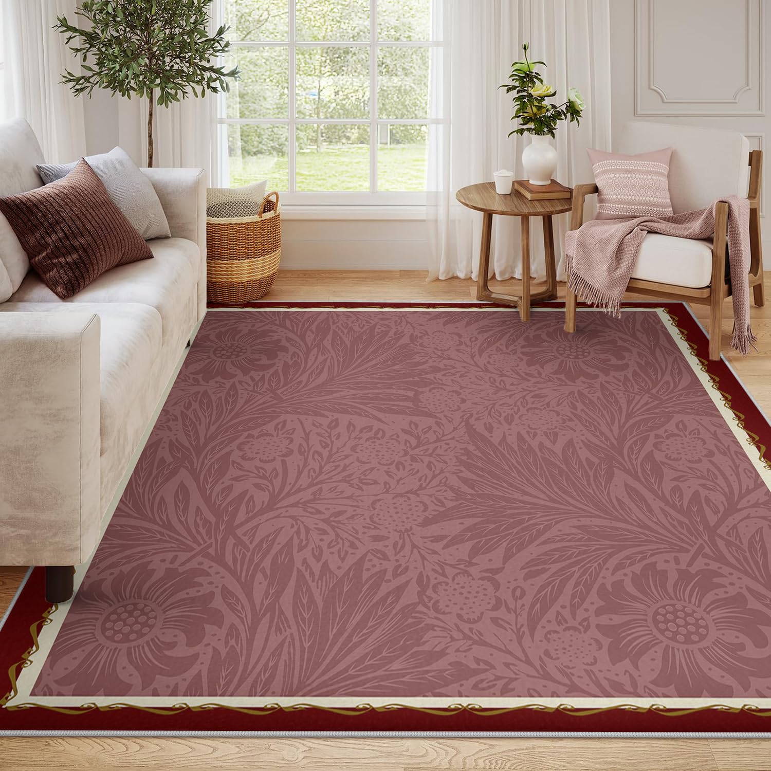 Tapis antidérapant et lavable en machine style bohème rouge 100x150 cm