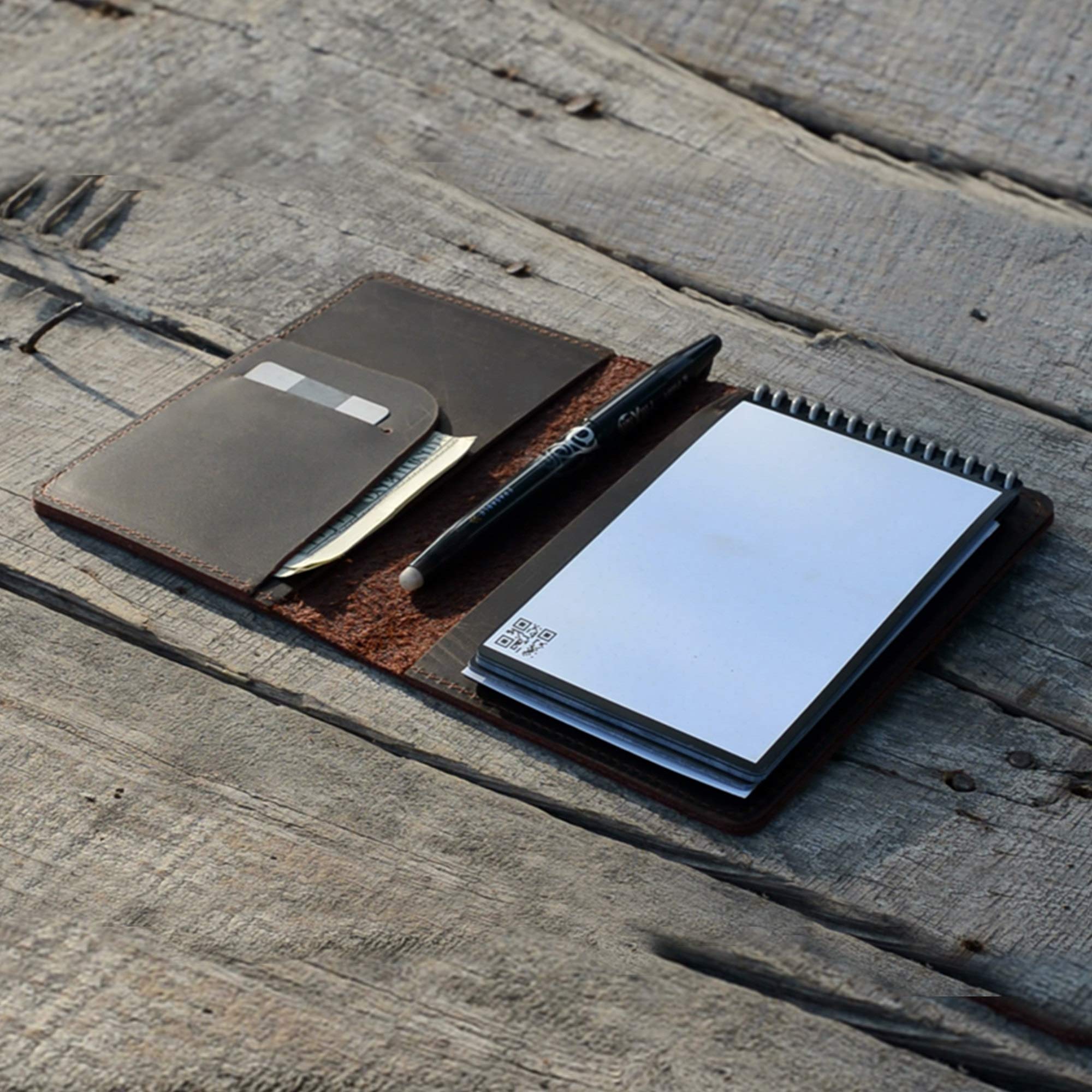 JJNUSA Compatible avec Rocketbook Mini couverture Smart Business faite à la main en cuir véritable vieilli pour carnet Moleskine avec porte-cartes Mini 8,9 x 14 cm Marron foncé
