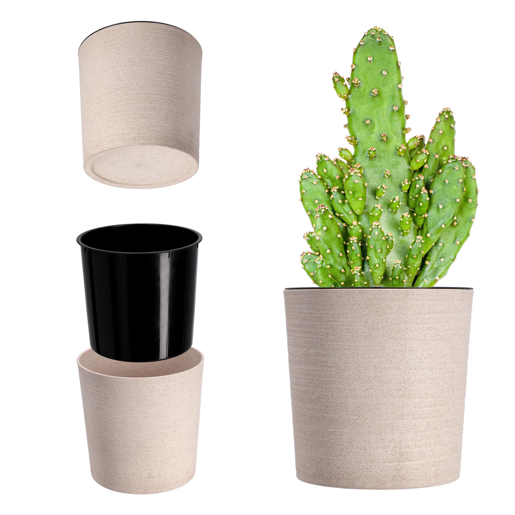 KADAX Maceta con virutas de madera, maceta con incrustación, maceta, macetero, macetero, protector de maceta para salón, oficina (19 cm, crema)
