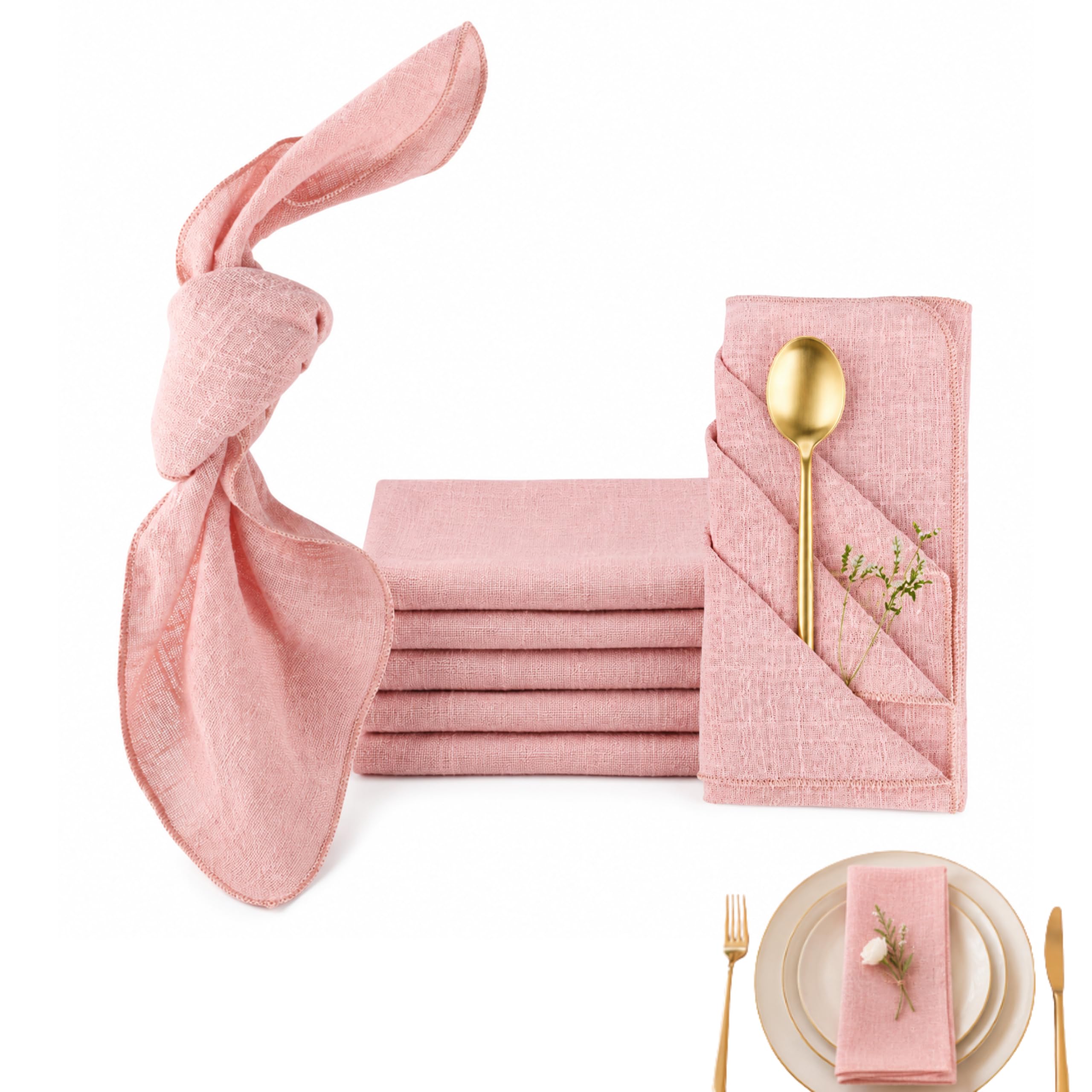 6 Pack Pink Napkins, Cotton Napkins (42x42cm/16.5x16.5"), Solid Color Cloth Napkins, Reusable, Suitable for Home, Weddings, Banquets, Hotels, Daily Dining, Parties and Various Events.