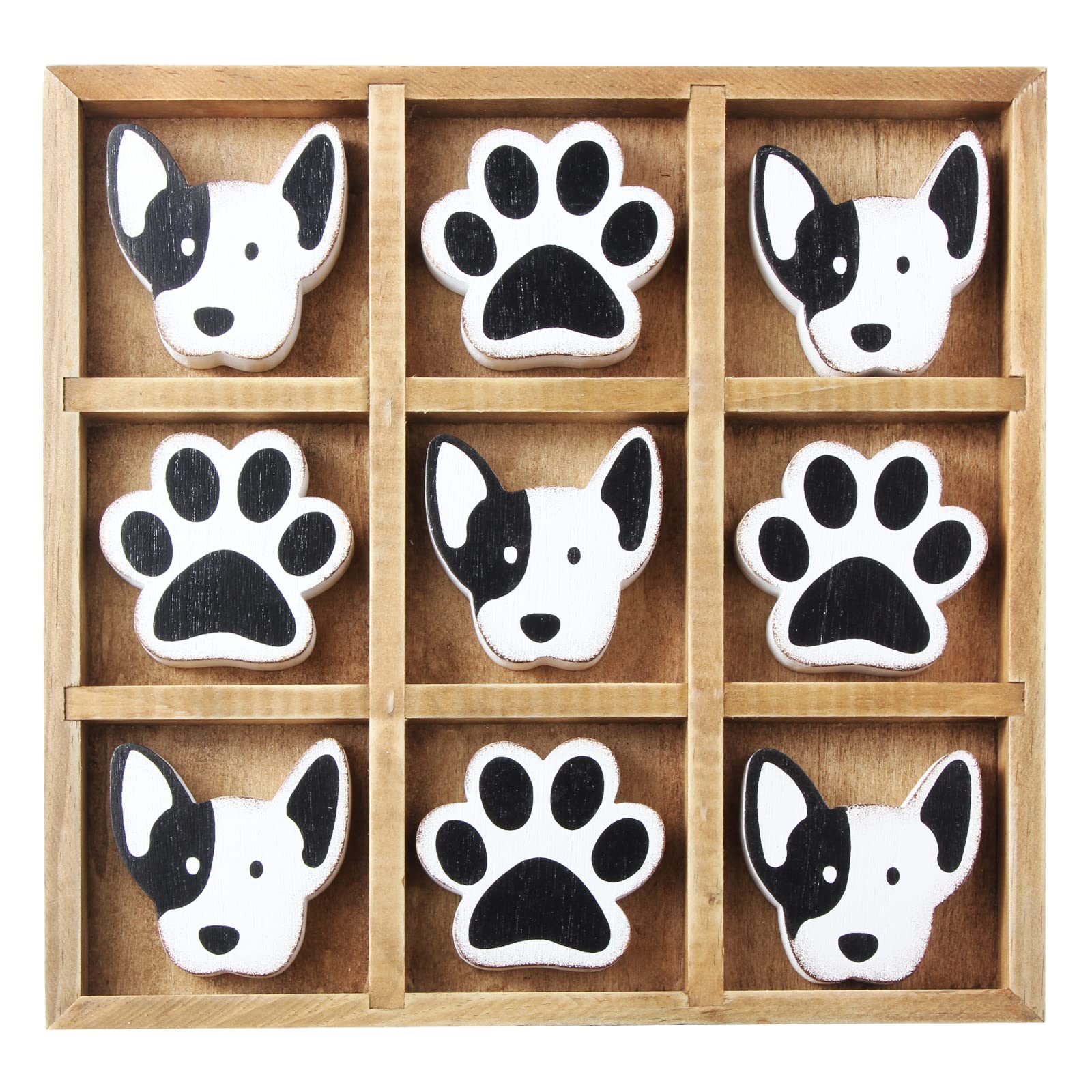 Large Tic Tac Toe Game, 11 Inch Giant Solid Wood Board Game Gift for Dog Lovers, Jumbo Travel Game for Family Adults and Kids, Coffee Table Decorations for Home Living Room