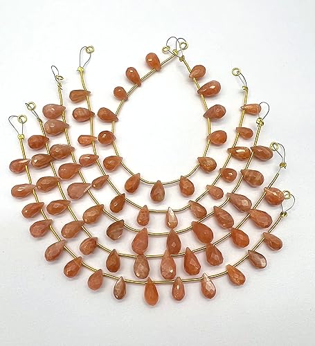 6 pulgadas, 1 hebra de piedra lunar de melocotón natural, 14 cuentas de tamaño de 6 x 10-0.236 x 0.433in, forma de corte de gota facetado,