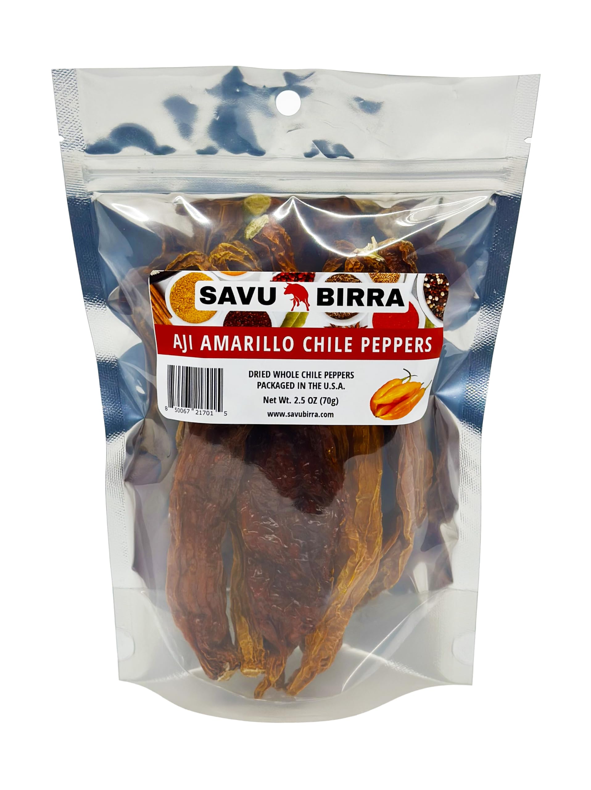 Savu Birra Gourmet Aji Amarillo Whole Peppers, 2.5 Ounces - Premium Quality Chile Peppers for Cooking and Seasoning
