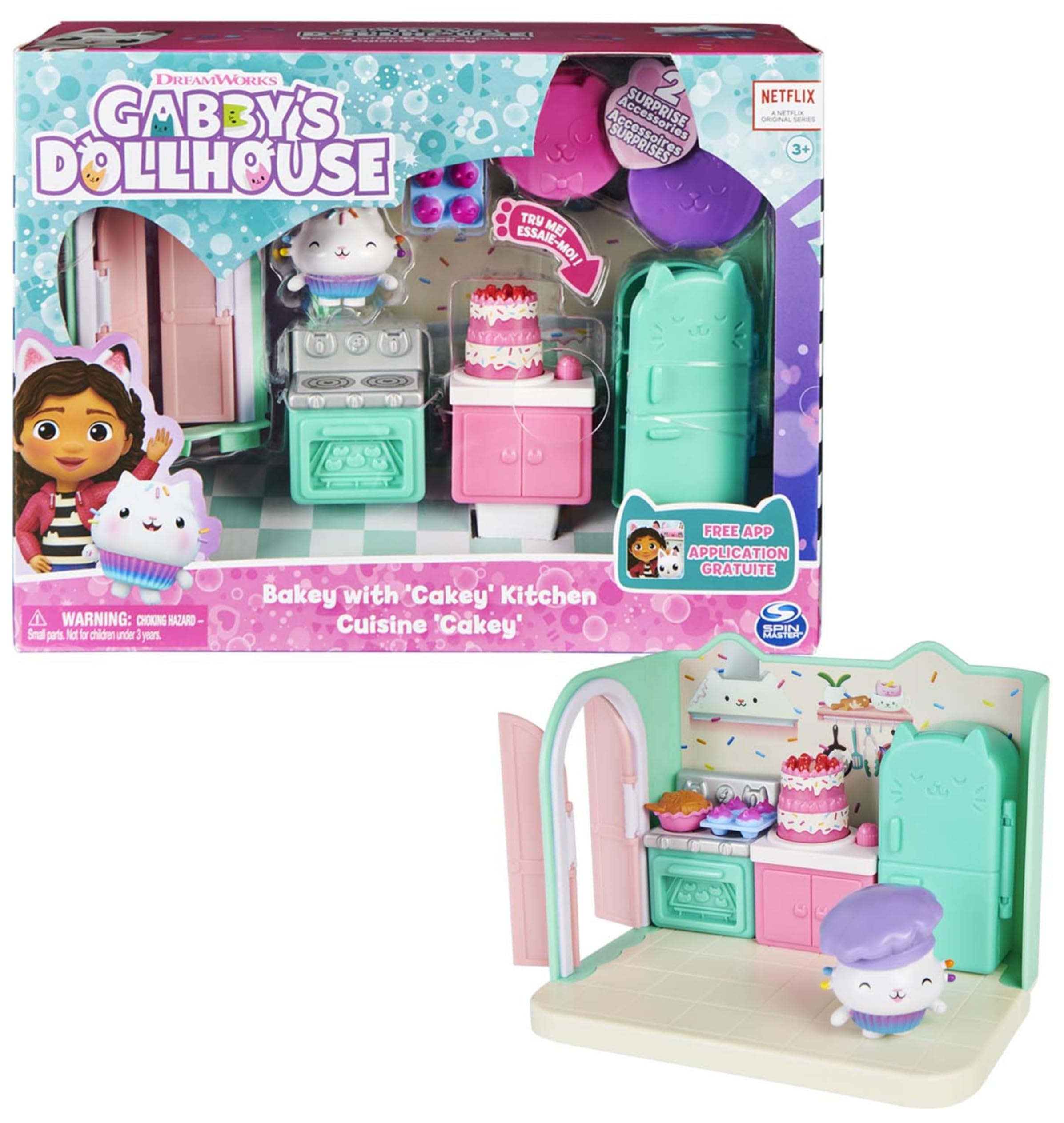LA CASA DE MUÑECAS DE GABBY - LA COCINA DE MUFFIN - Cocina de Muffin de La Casa de Muñecas de Gabby con 1 Figura, 3 Accesorios, 2 Caja Sorpresa y 3 Muebles - 6062035 - Juguetes Niños 3 años +