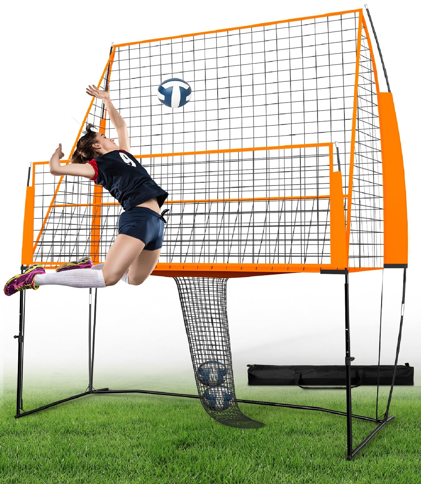 ANIERY Portable Volleyball Training Equipment Net System, Volleyball Practice Net with Carrying Bag, Height Adjustable for Backyard Indoor Outdoor Hitting Serving Practice