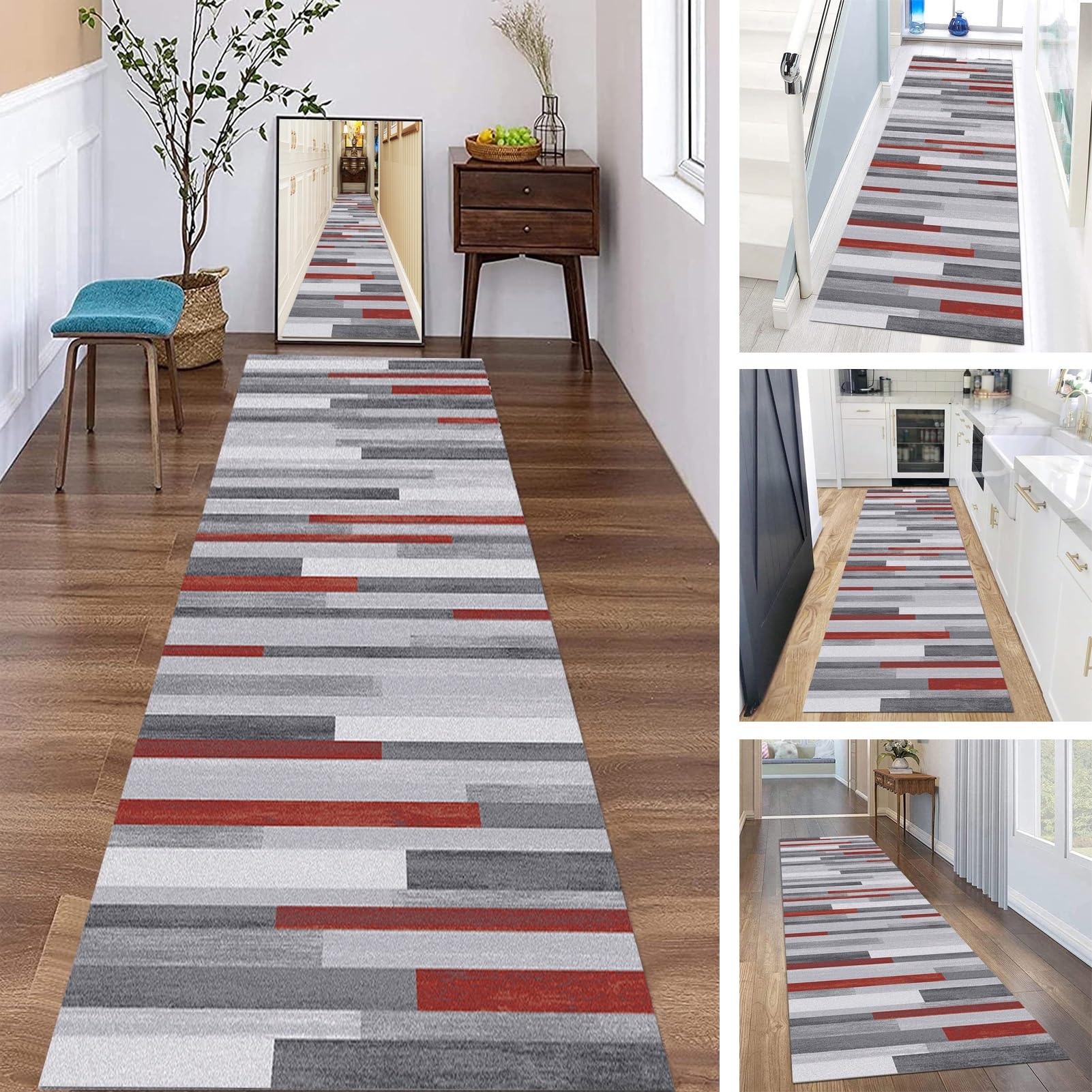 HLUONGTN Gray Red Runner Rug Hallway Carpet Runners，Indoor Corridor Hall Runner Area Rug/One Color/100X150Cm