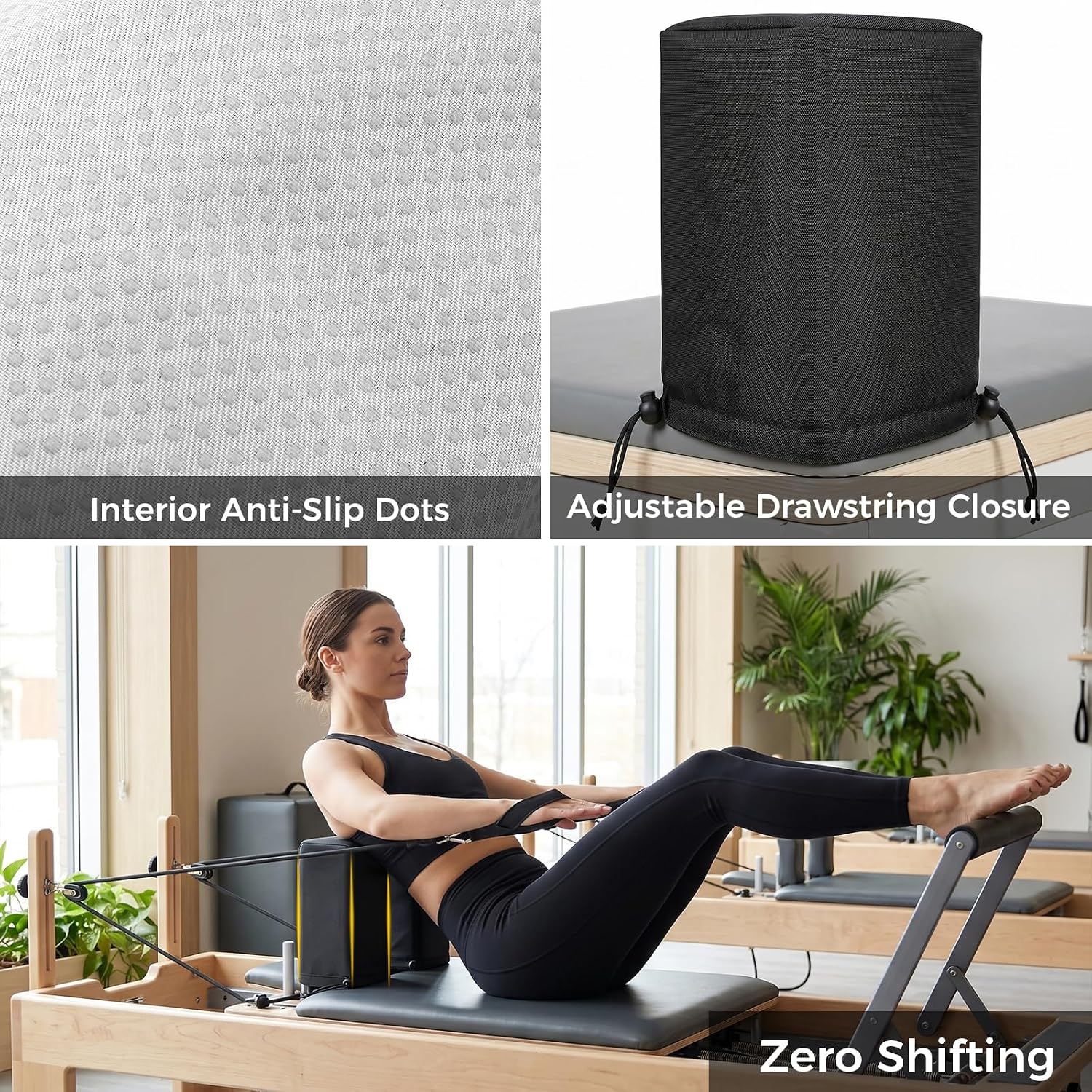2 Pcs Pilates Reformer Shoulder Block Covers, Durable Adjustable Shoulder Rest Covers with Interior Anti-Slip Dots & Easy Drawstring, Reduce Friction & Pressure on Shoulders, Universal Fit for Most Pilates Reformer (Black)