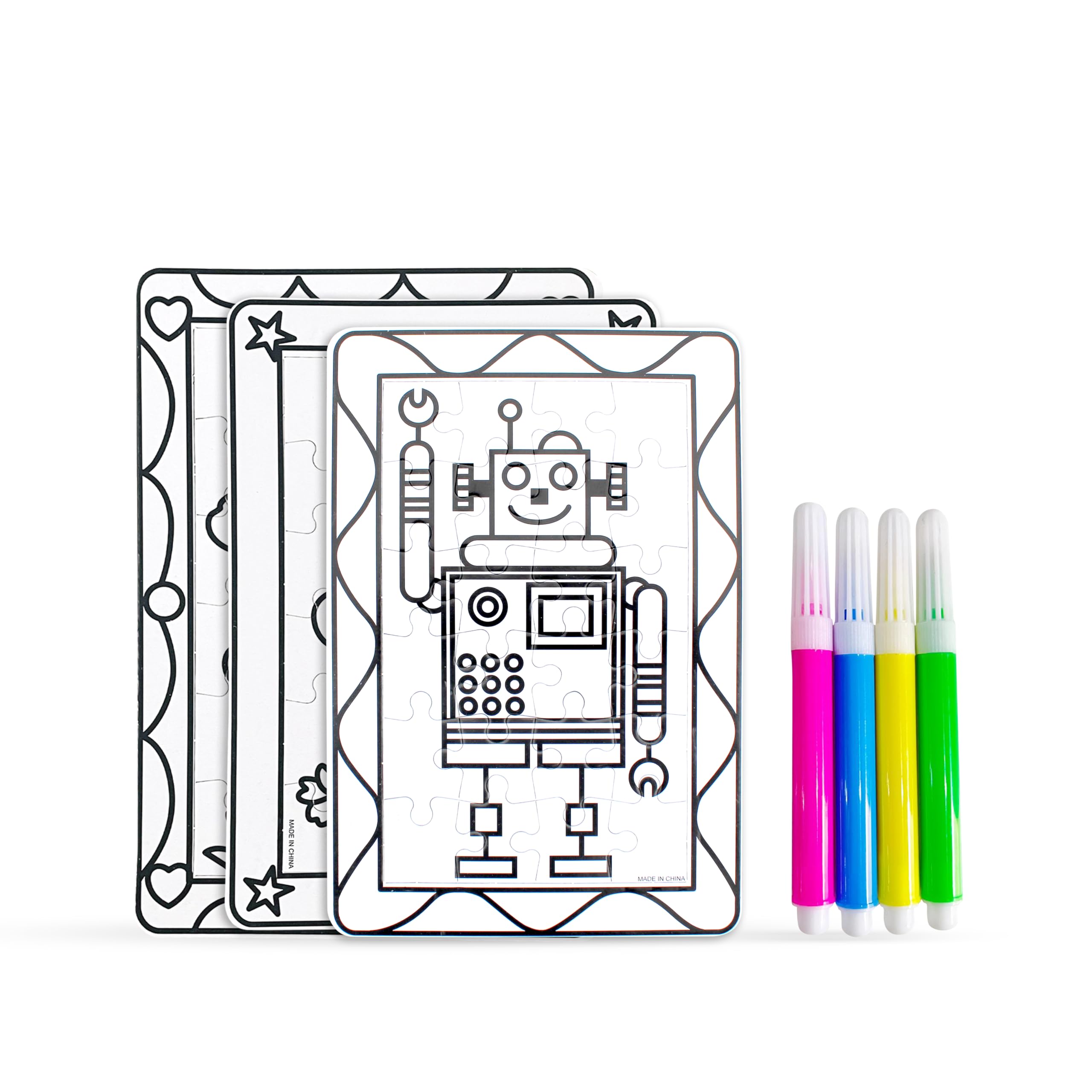 GLUN® Ultimate Puzzle Card Sheet, 3 Different Drawing Sheets with Each Pack 4 Colours, Color and Play Your Way Engage Your Child with Puzzle Play Adventures Kit