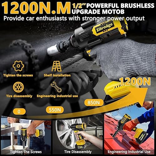 Miniatura 3 de Llave de impacto inalámbrica de 12 pulgada, 900 pies-libras, 1200 N.m, destornillador de impacto sin escobillas, pistola de impacto de alto par de