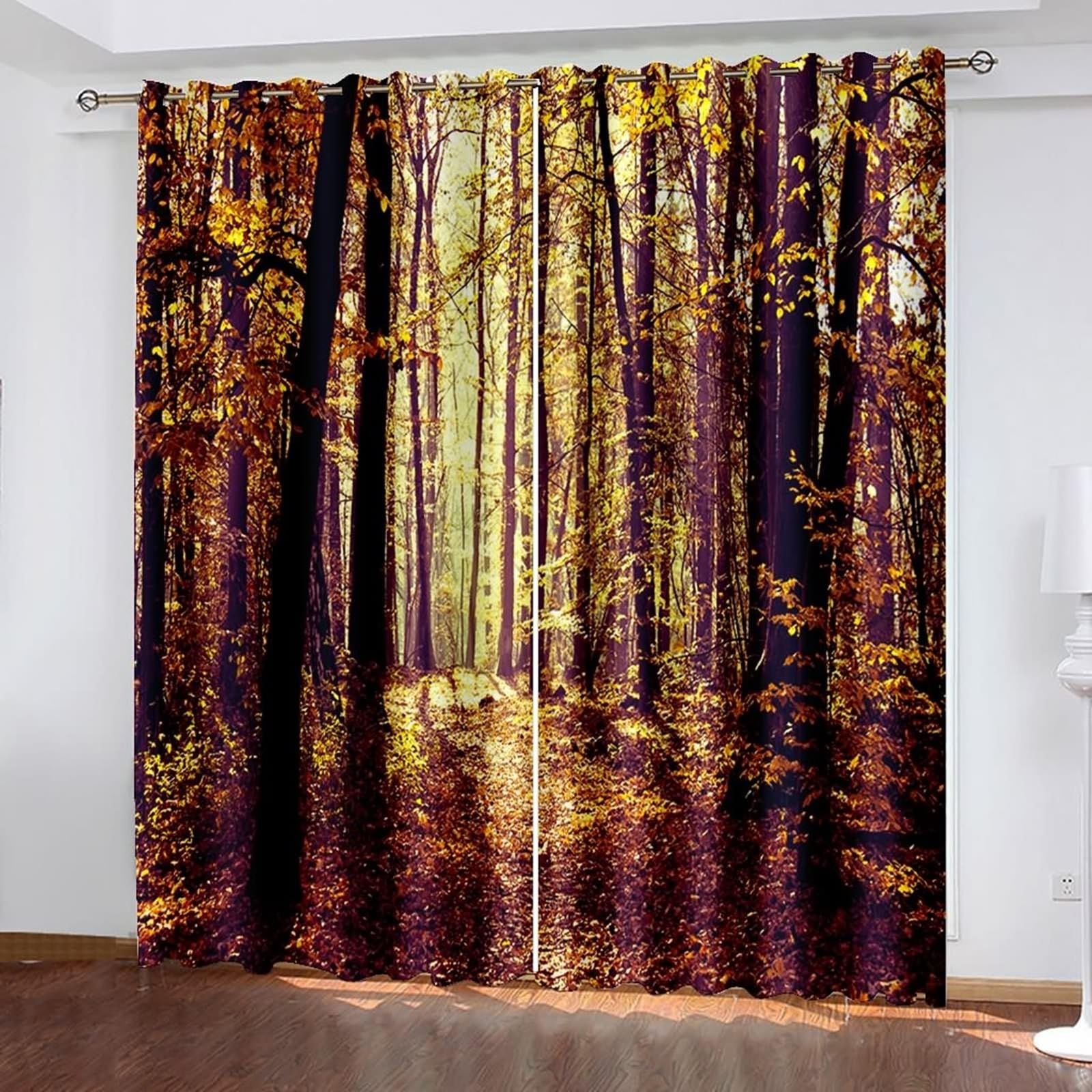 Wycian Schlafzimmer Deko Ösenvorhang Braun 2 Er Polyester Bäume Landschaft H244 X B214Cm