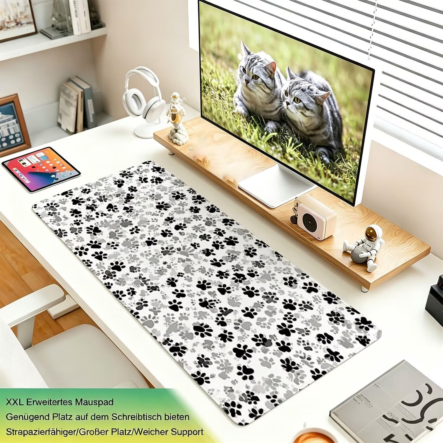 Tappetino Mouse Gaming XXL, 1200x600x4mm bianco nero astratto 0x0-211 | Tappetino Scrivania con Base in Gomma Antiscivolo Bordi Cuciti per Computer, PC, Migliora la Precisione e la Velocità