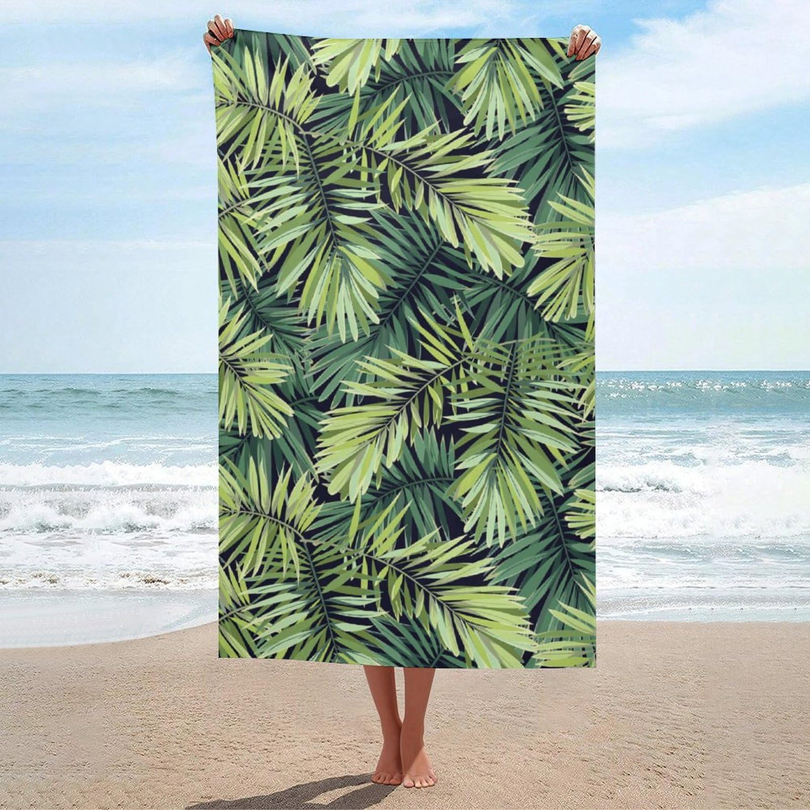 LEDFCVSU Beach Towel, Tropical Plant Leaves Bath Towel, Absorbent Towel for Swimming, Sports, Travel