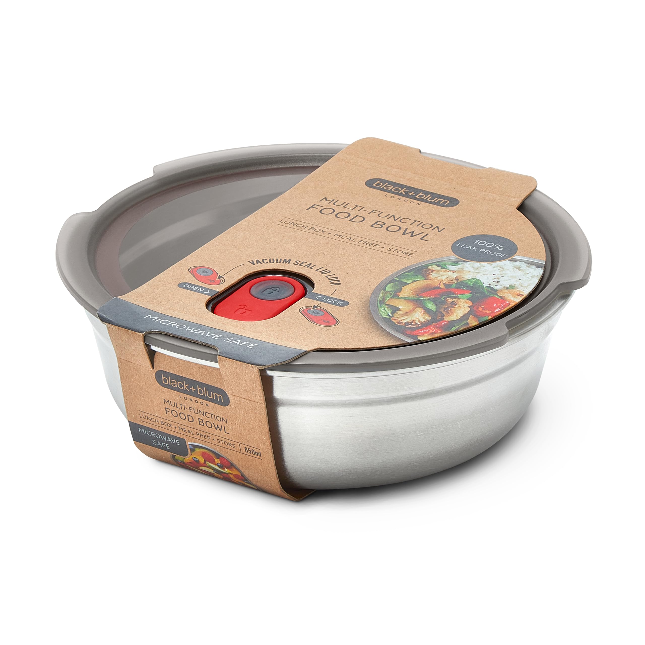 Black + Blum Lunch Bowl - Reusable Meal Prep Containers For Picnic & Camping - Microwavable Stainless Steel Lunch & Dinner Food Storage Box With Leak Proof Lid - Dishwasher & Oven Safe - 650Ml
