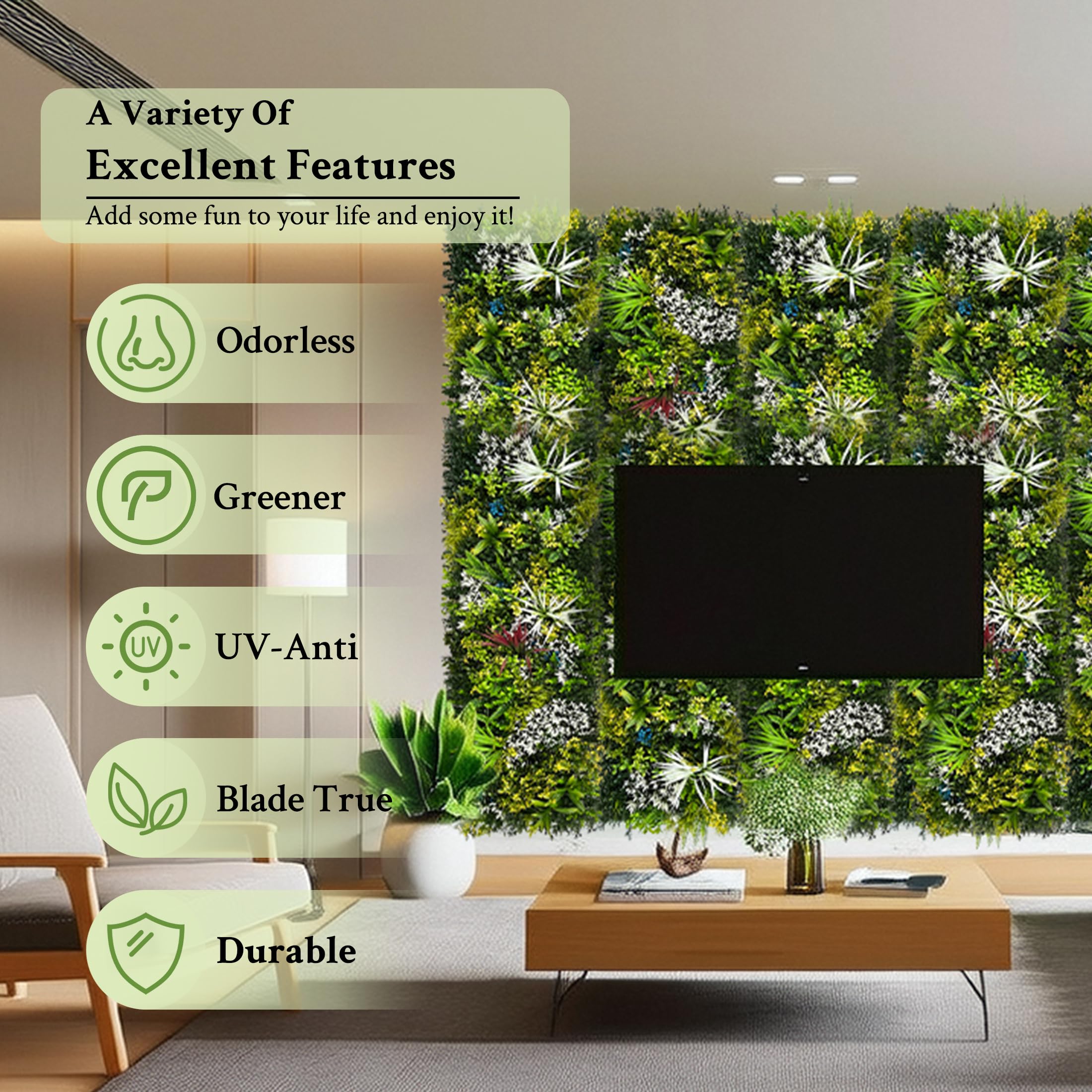 ODTORY Artificial 3D Plant Wall Panels: UV-Anti Faux Grass Wall Backdrop Boxwood Ivy Fence Privacy Screen Fake Greenery Leaf Hedge for Outdoor,Indoor,Garden,Backyard and Home Decor (): Combination B