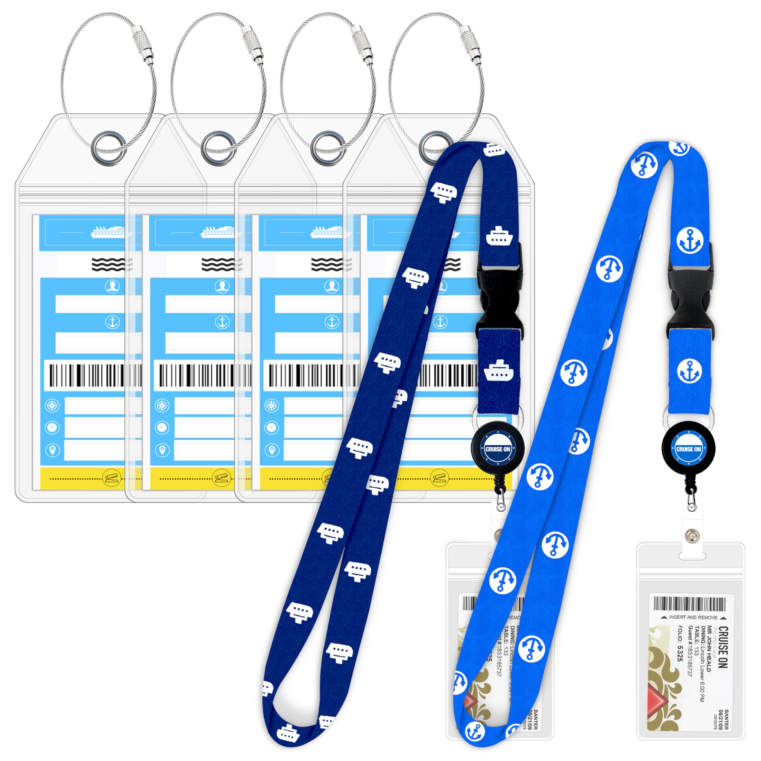 あくねこ- Tin badge & Clear Card Bundle Cruise On Norwegian Luggage Tag Holders (4 Pack) & Lanyards (2