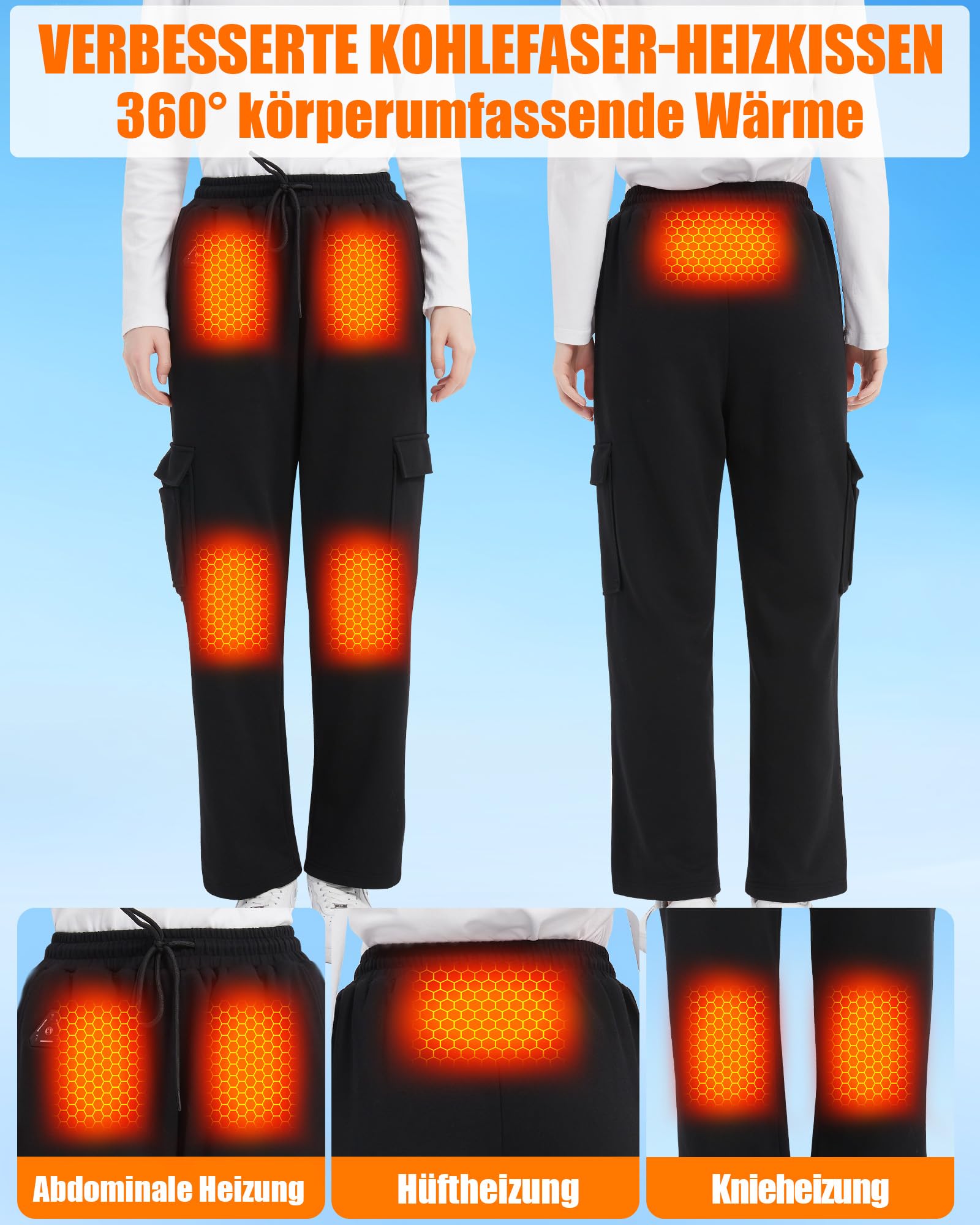 CYCYHEAT Beheizbare Hose Damen & Herren mit 7,4V 20000mAh Akku und 4-in-1 Steuerung – wasserdichte Thermohose mit Verbesserter Carbon-Heiztechnologie für Skifahren, Wandern & Outdoor