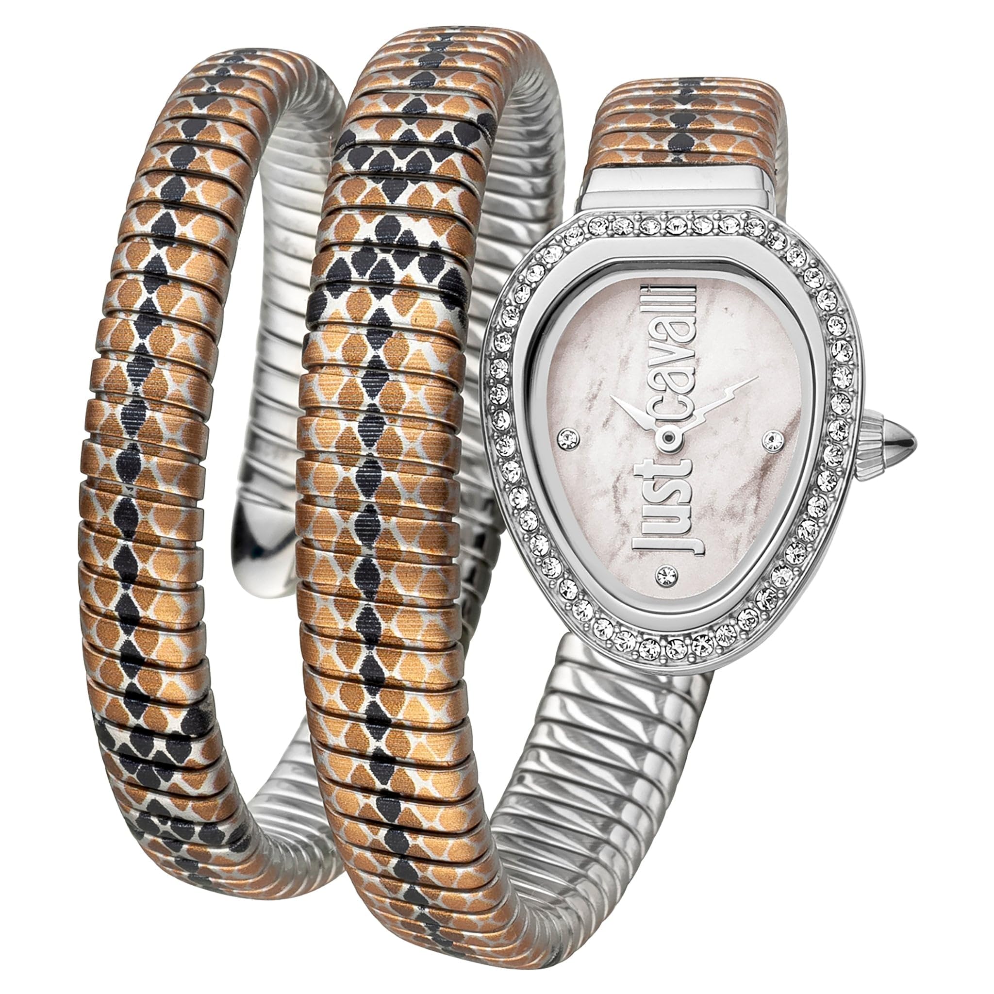 Just CavalliWomen's Serpente Reale Quartz Watch with Analog Display and Stainless Steel Bracelet JC1L163M0215