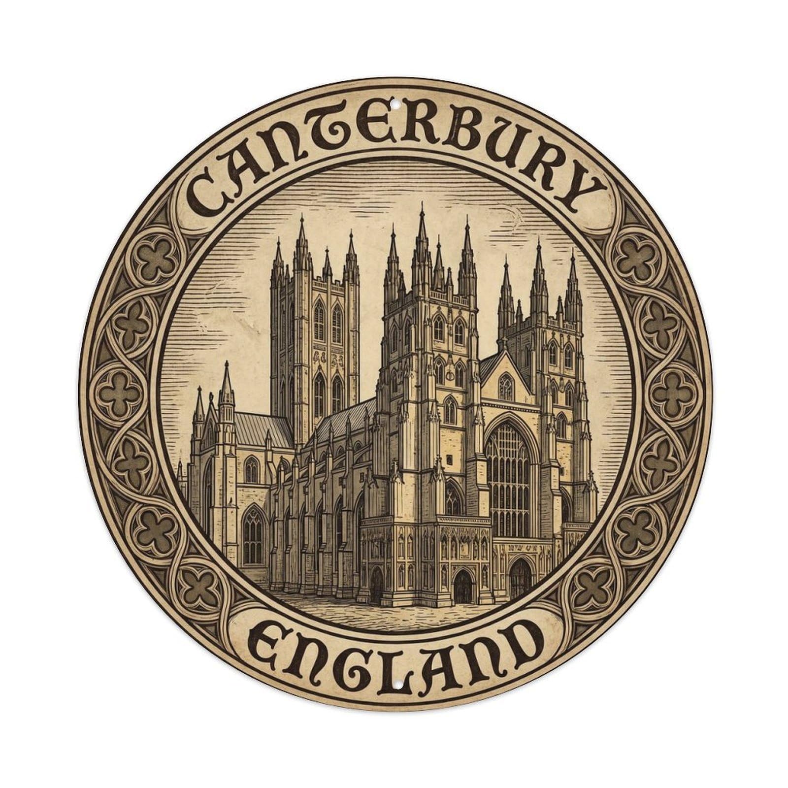 England Canterbury Travel Circle Vintage Metal Tin Sign Plaque Wall Decor for Cafe, Club Bar, Office, Garden Metal Poster 8x8Inch