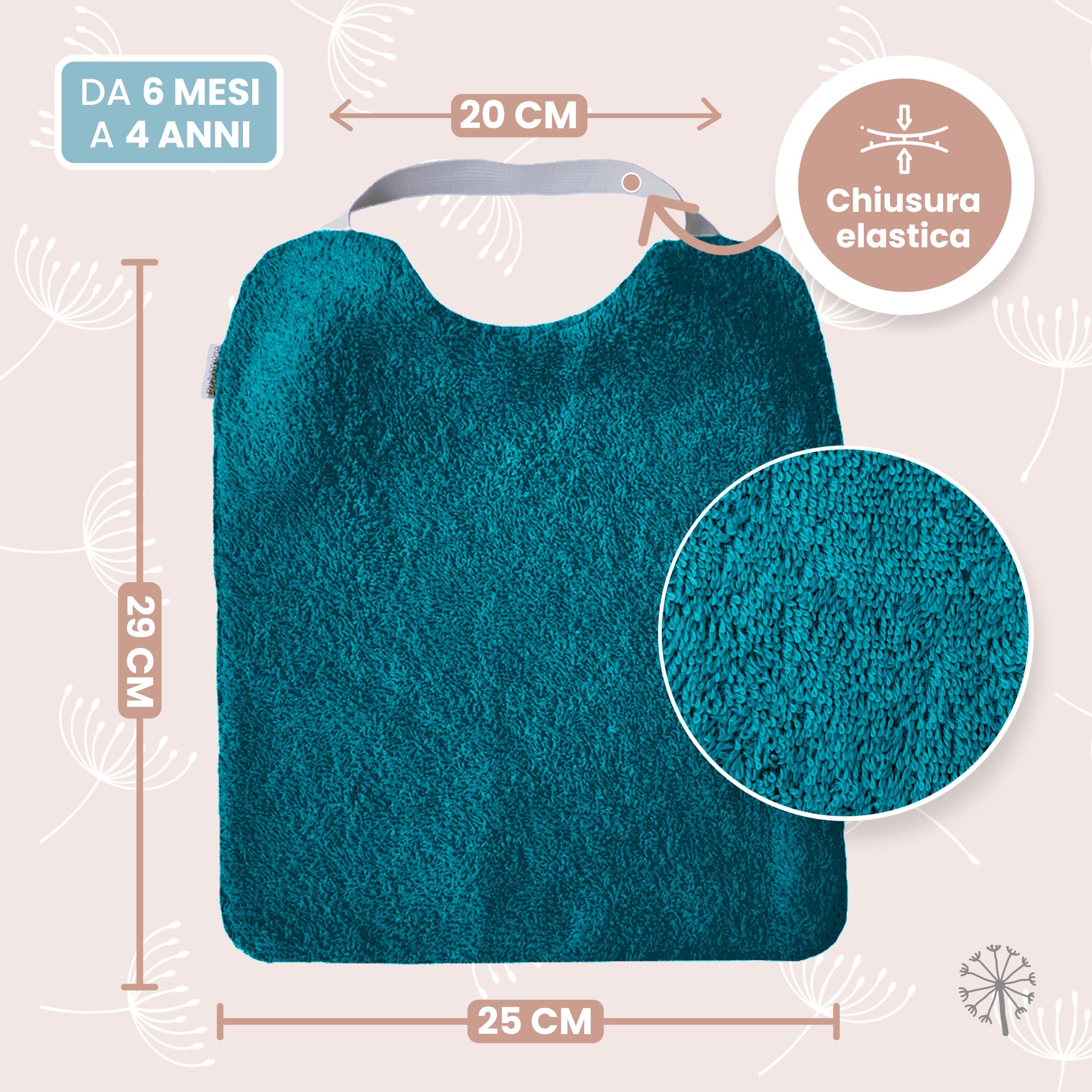 MIMUSELINA | Set di 5 Bavaglini Asilo con Elastico | Bavette Spugna Assorbente e Retro Impermeabile | Bavaglino Svezzamento| Bavaglini Impermeabili Neonato | Realizzati in Spagna