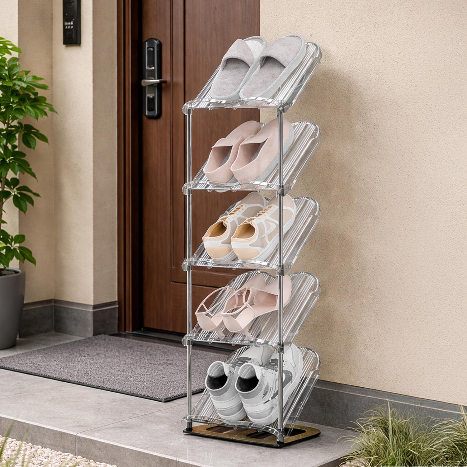 Homero Shoes Rack Organiser for Slipper Stand, Shoe Stand & Chappal - Foldable Plastic Shoes Rack Shelf for Home & Outdoor Footwear, Space Saving Shoe Rack Plastic with Steel Support (5 Layer Rack)-image-30