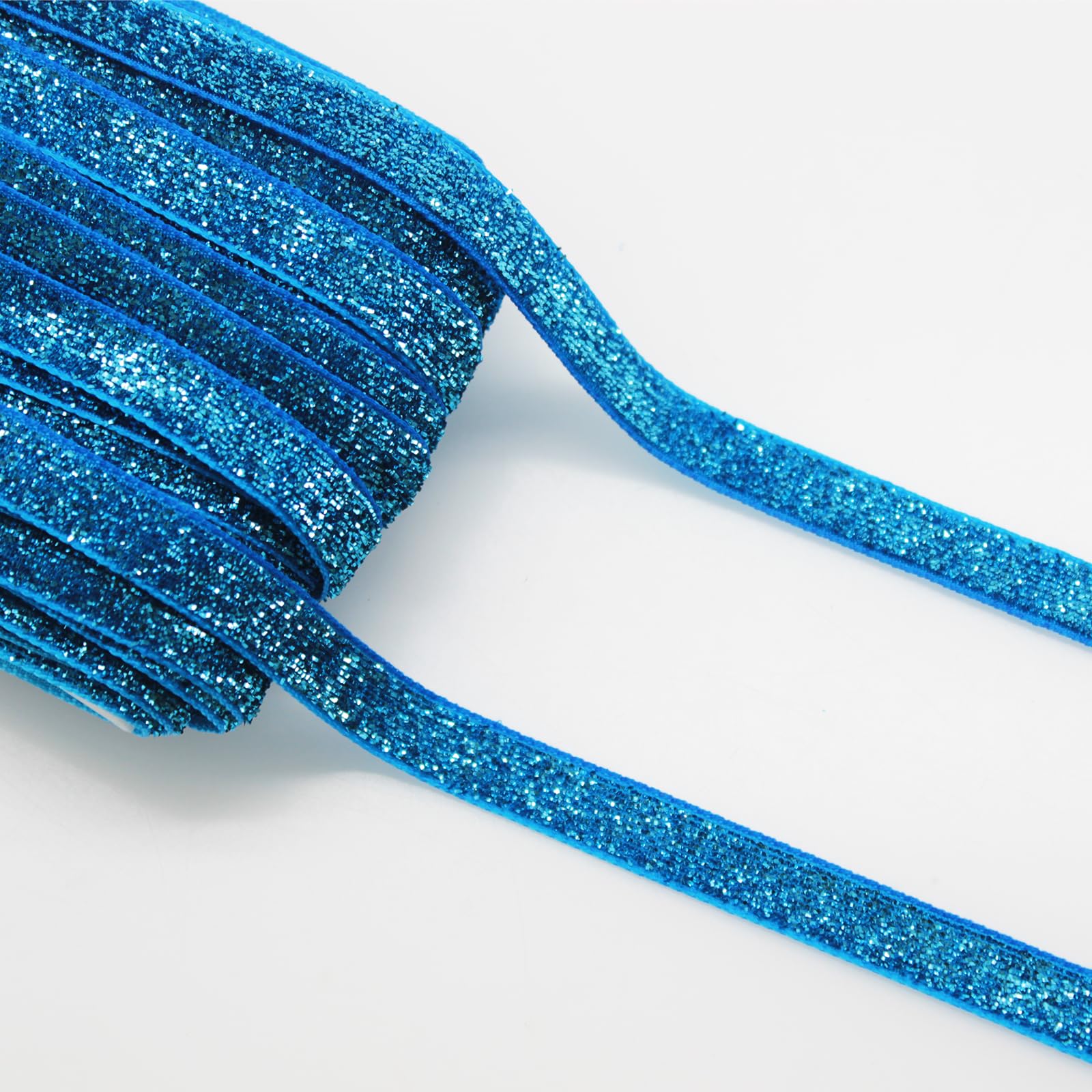 Yalulu 20 Yards 3/8" Width 10mm Handmade Sparkle Glitter Metallic Velvet Ribbon Handmade Ribbon for Hair Bows Gift Wrapping DIY Crafts Wedding Party Sewing Accessory (Blue)