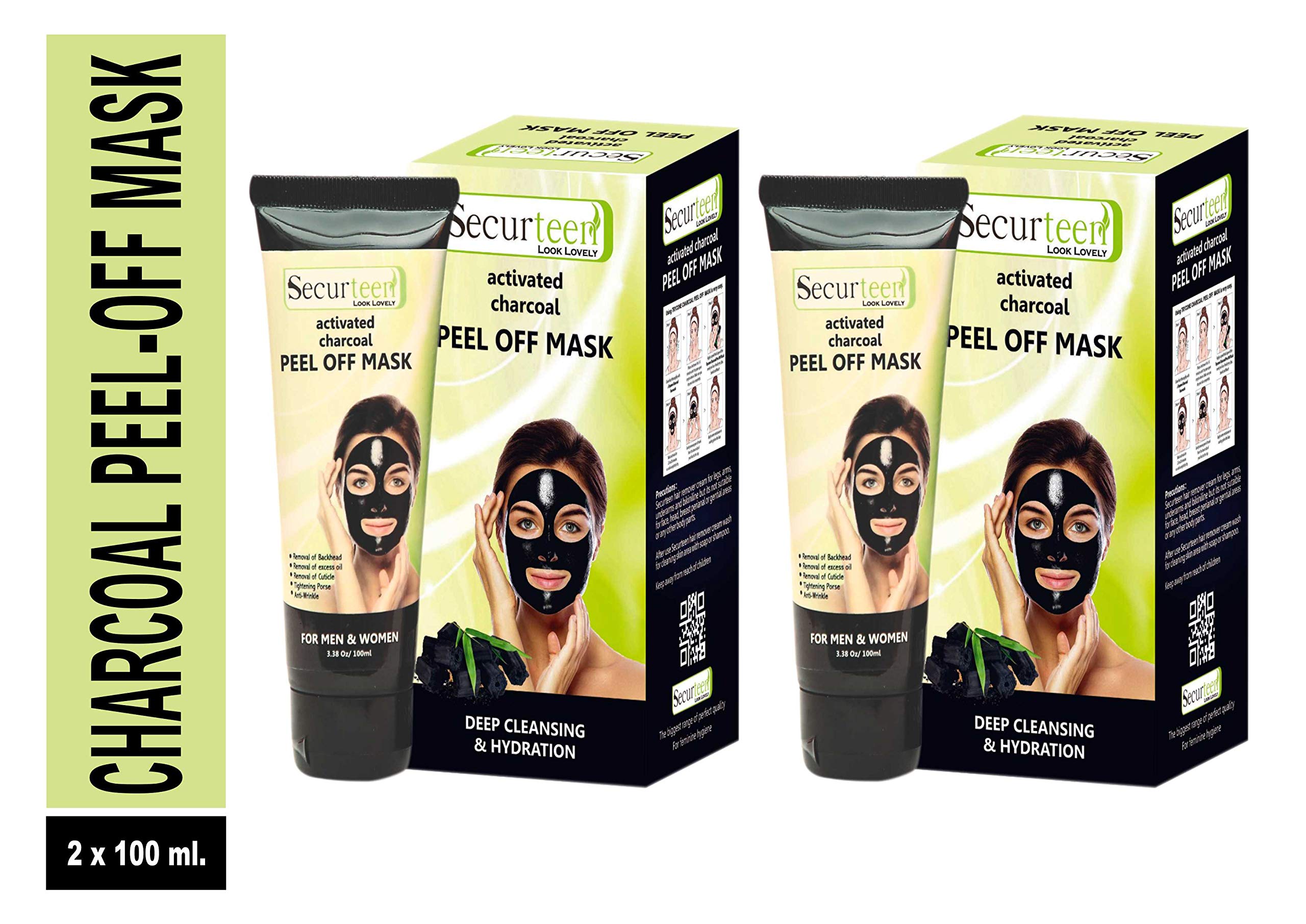 Securteen Activated Charcoal Peel Off Mask For Men And Women | Removes Blackheads And Whiteheads | Deep Pores Cleansing | Anti Acne Face Mask For All Skin Types (Pack Of 2)