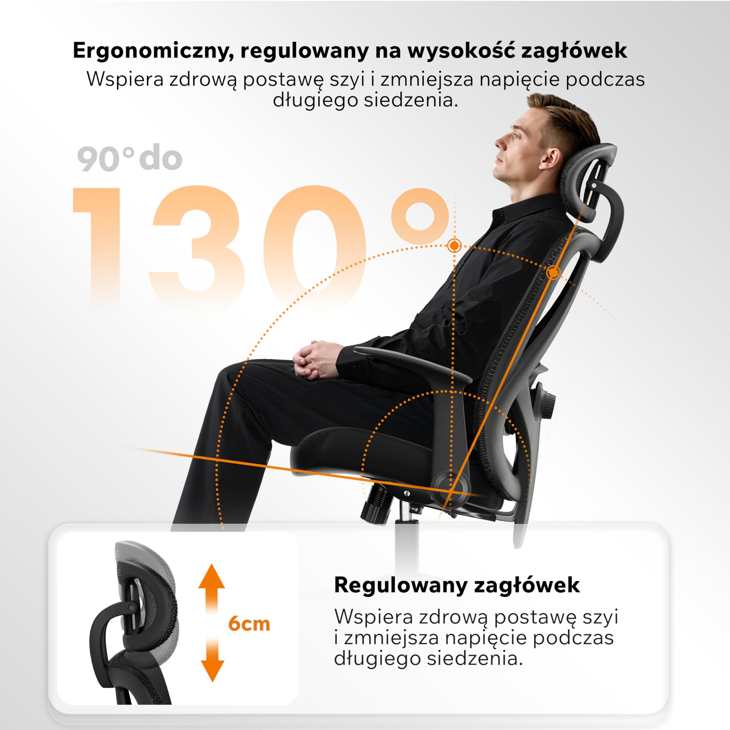 SENSE7 Fotel Biurowy Gamingowy Ergonomiczny Krzesło Obrotowe Biurowe Regulowany dla Home Office Graczy do 150kg Oddychająca Tkanina Regulowany Zagłówek z Podparciem Podłokietnikami 2D – Noxo Czarny