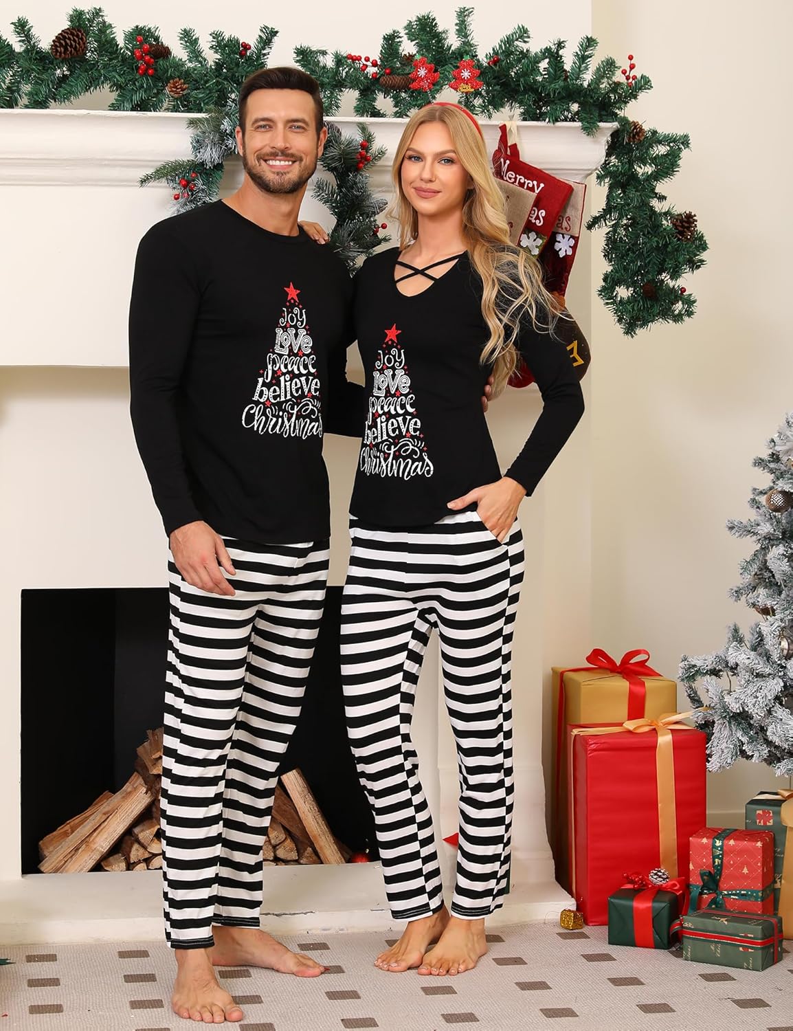 iClosam Matching Family Pajamas Set Striped Christmas Pajamas Sleepwear Dad Mom PJs - Image 3
