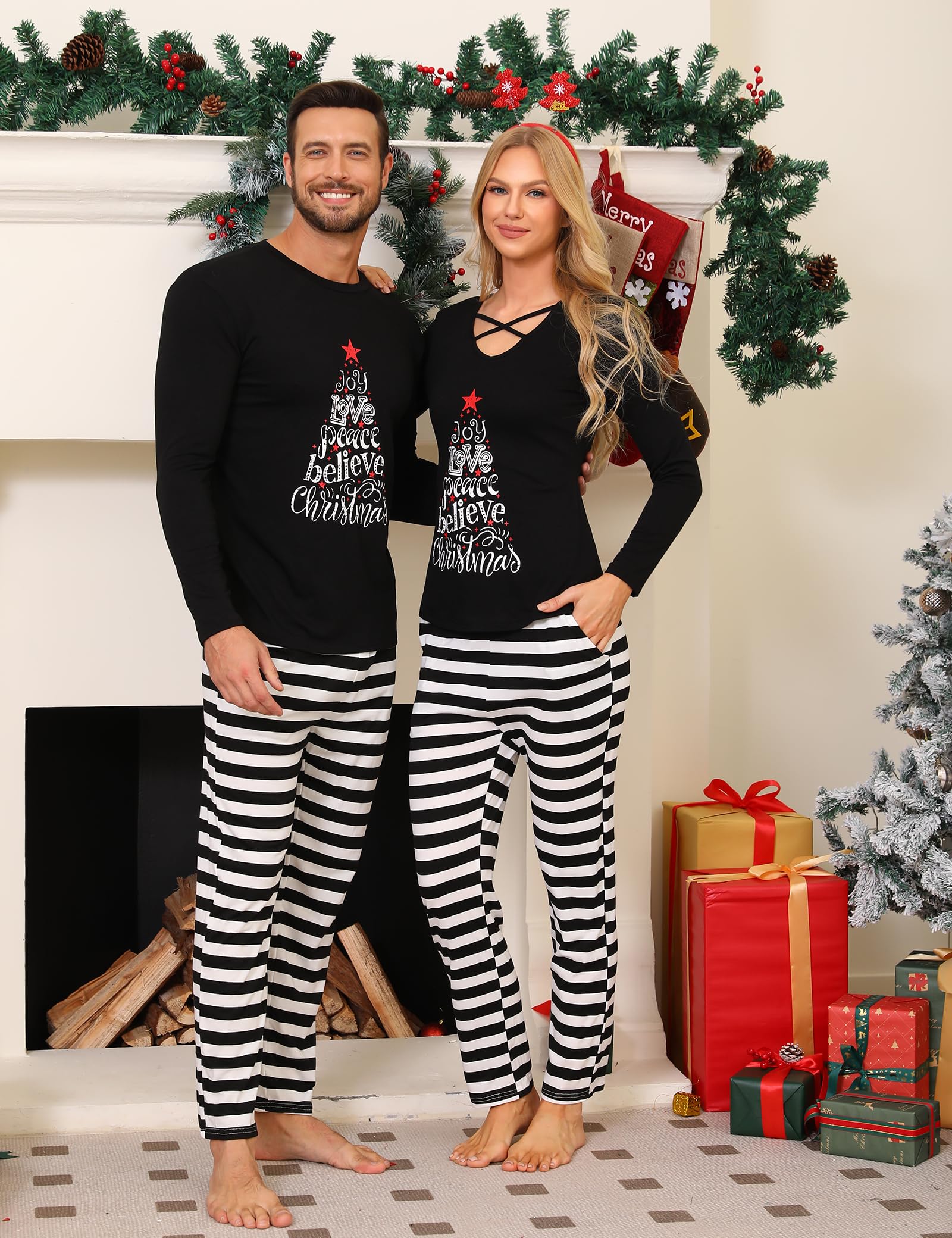 iClosam pijama de Navidad con diseño de familia a juego, pijama de día festivo - Negro - Mujer XX-Large